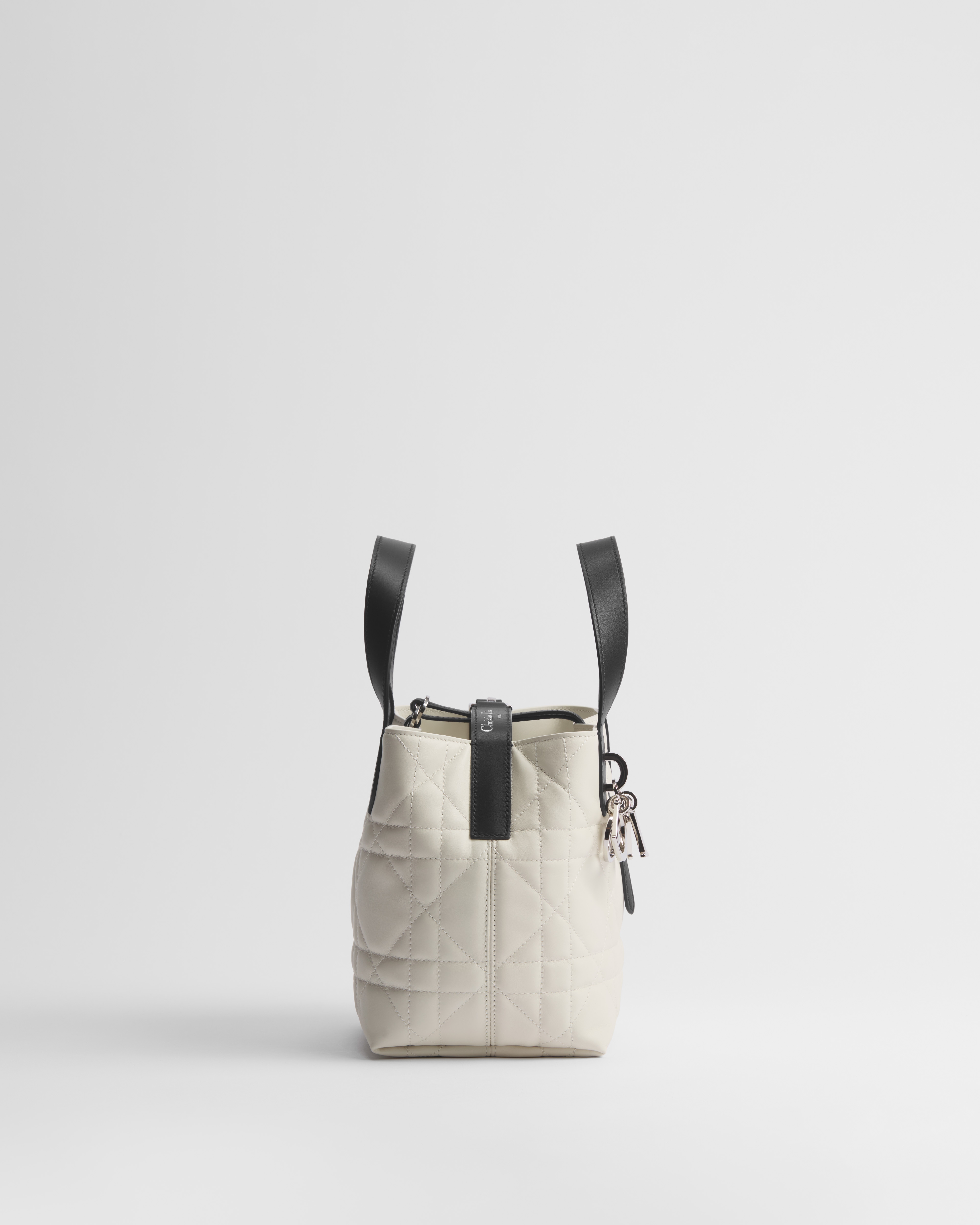 Small Dior Toujours Vertical Tote Bag Latte and Black Macrocannage Calfskin E02