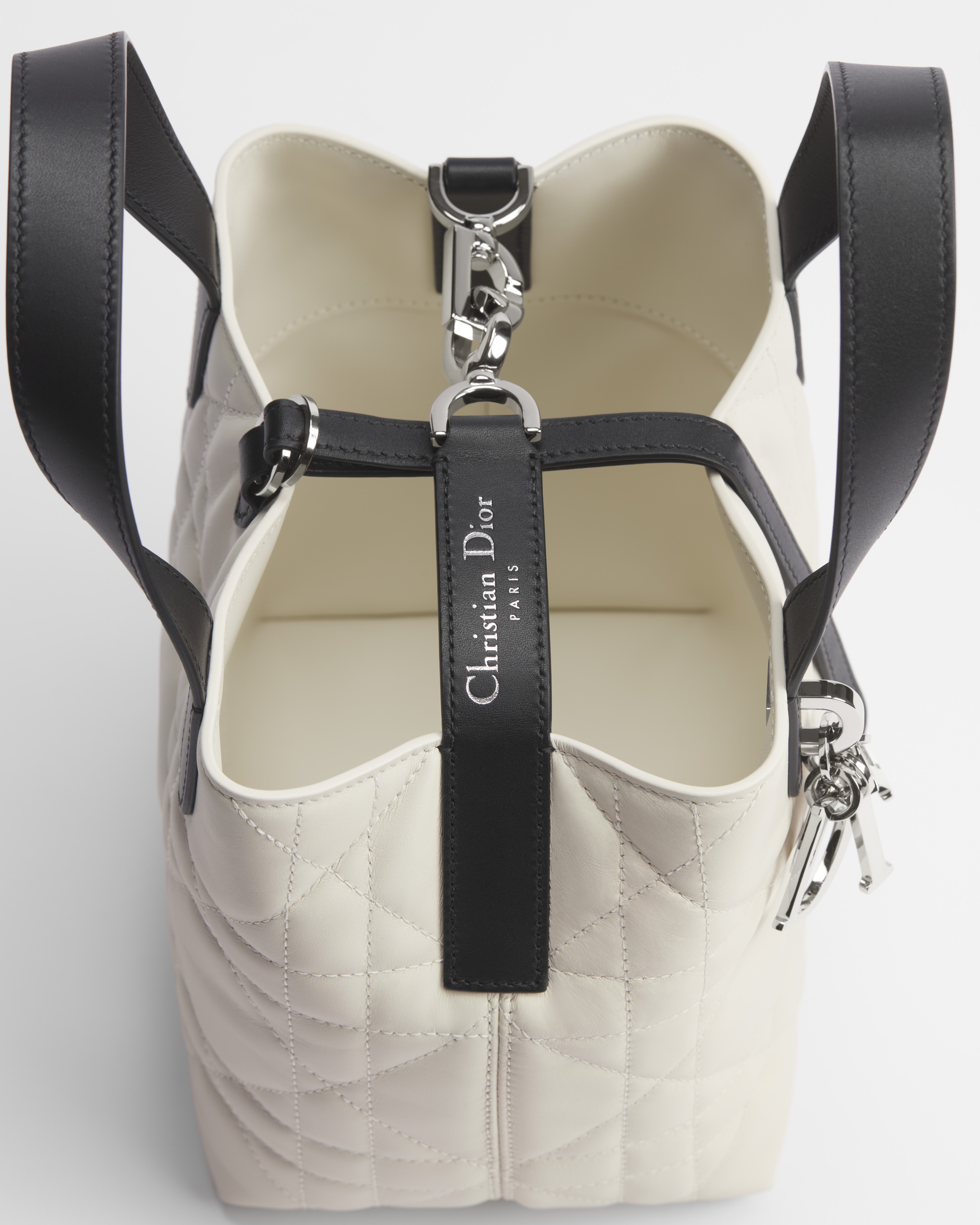 Small Dior Toujours Vertical Tote Bag Latte and Black Macrocannage Calfskin E06