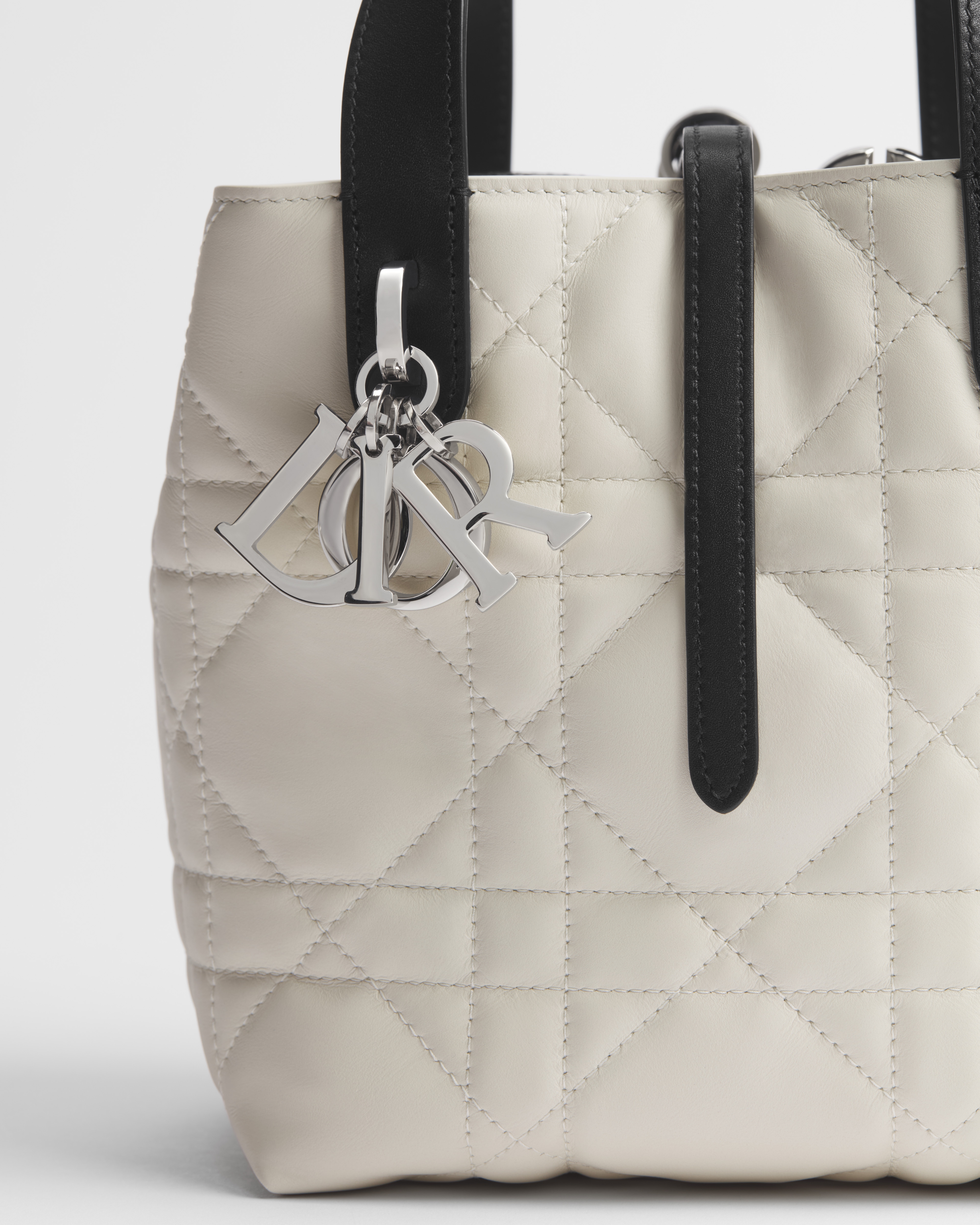 Small Dior Toujours Vertical Tote Bag Latte and Black Macrocannage Calfskin E09