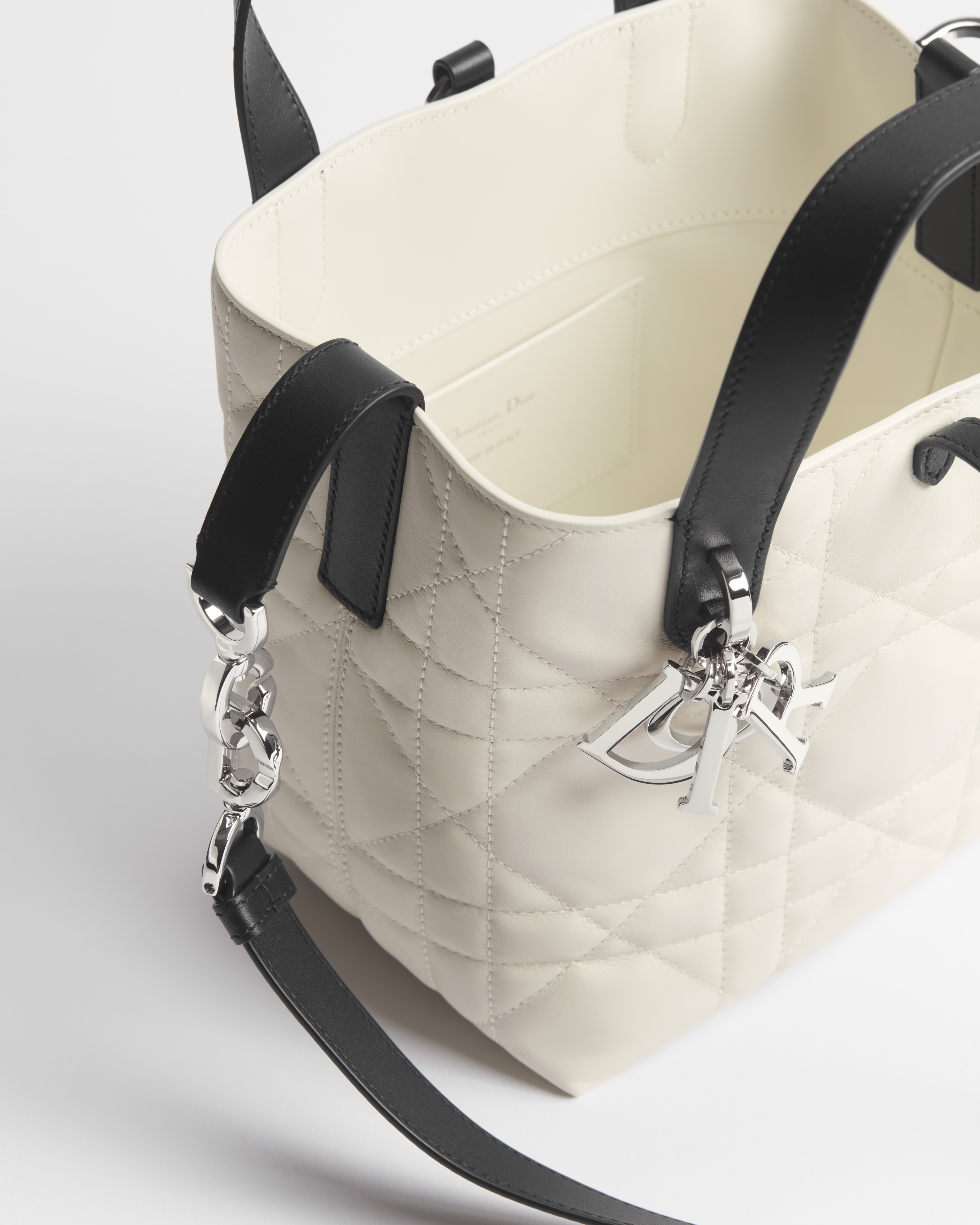 Small Dior Toujours Vertical Tote Bag Latte and Black Macrocannage Calfskin E10