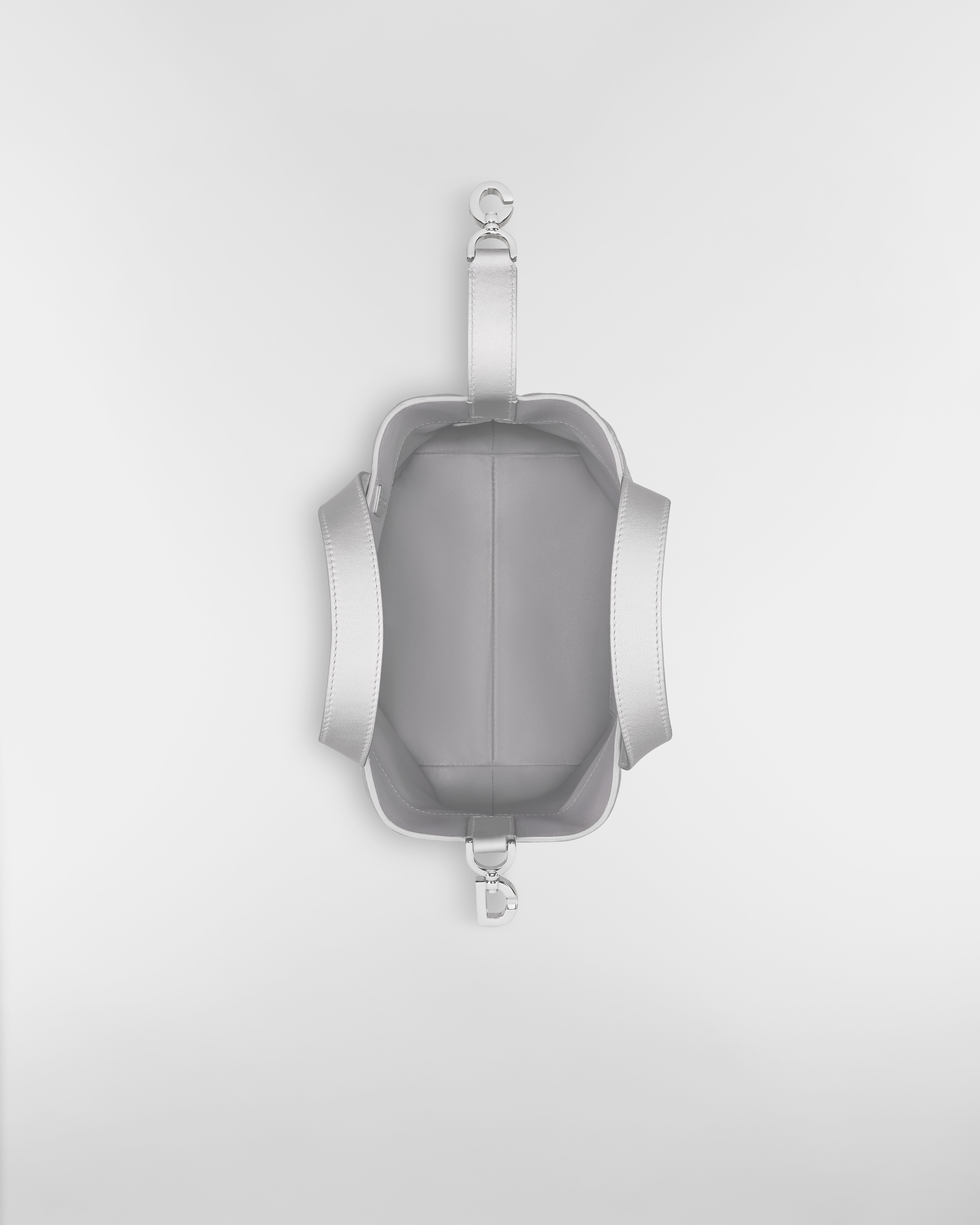 Small Dior Toujours Vertical Tote Bag Silver-Tone Iridescent Metallic Macrocannage Calfskin E06