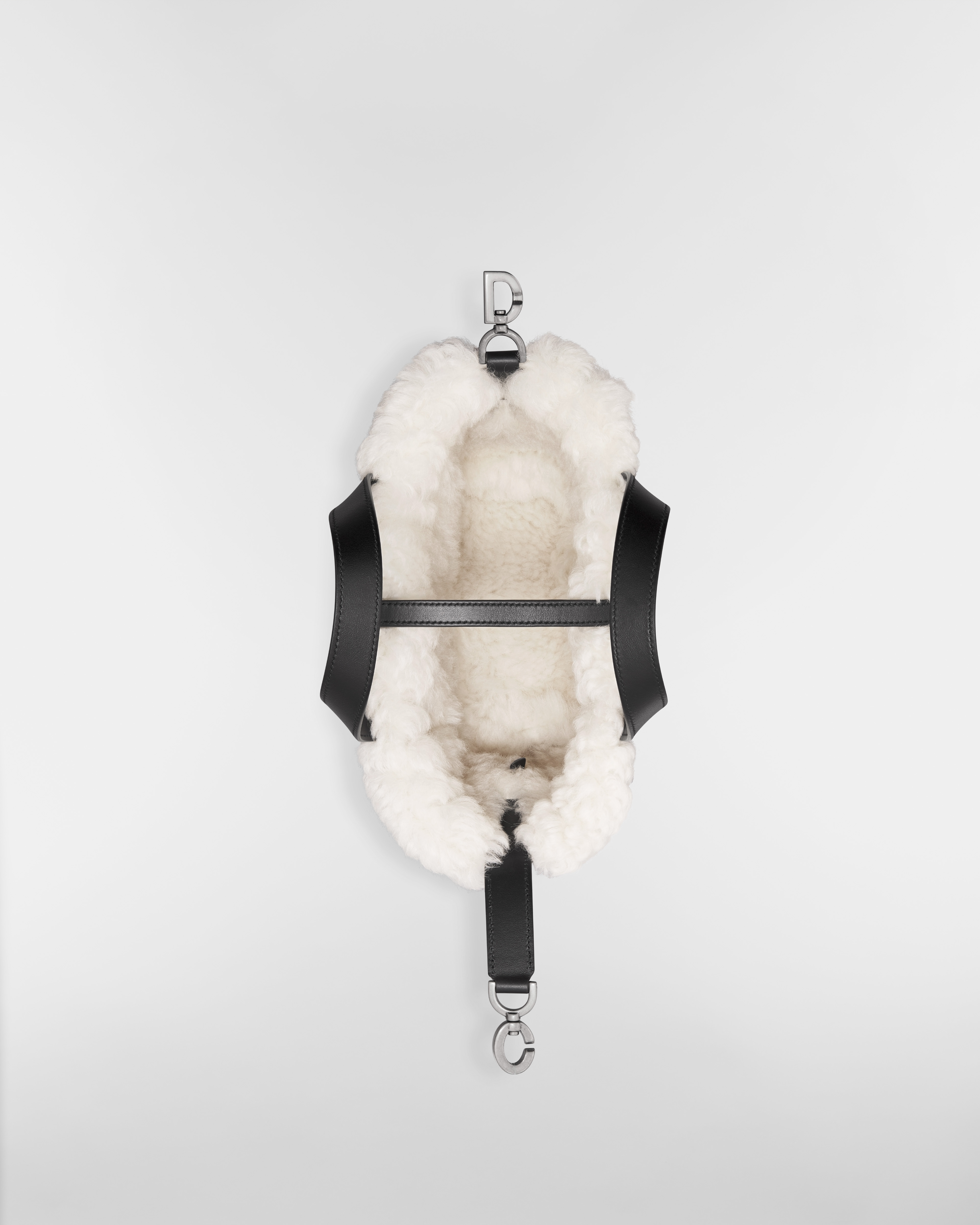 DiorAlps Small Dior Toujours Vertical Tote Bag Anthracite Gray Macrocannage Lambskin with Aged Effect and Ecru Merino Wool E06