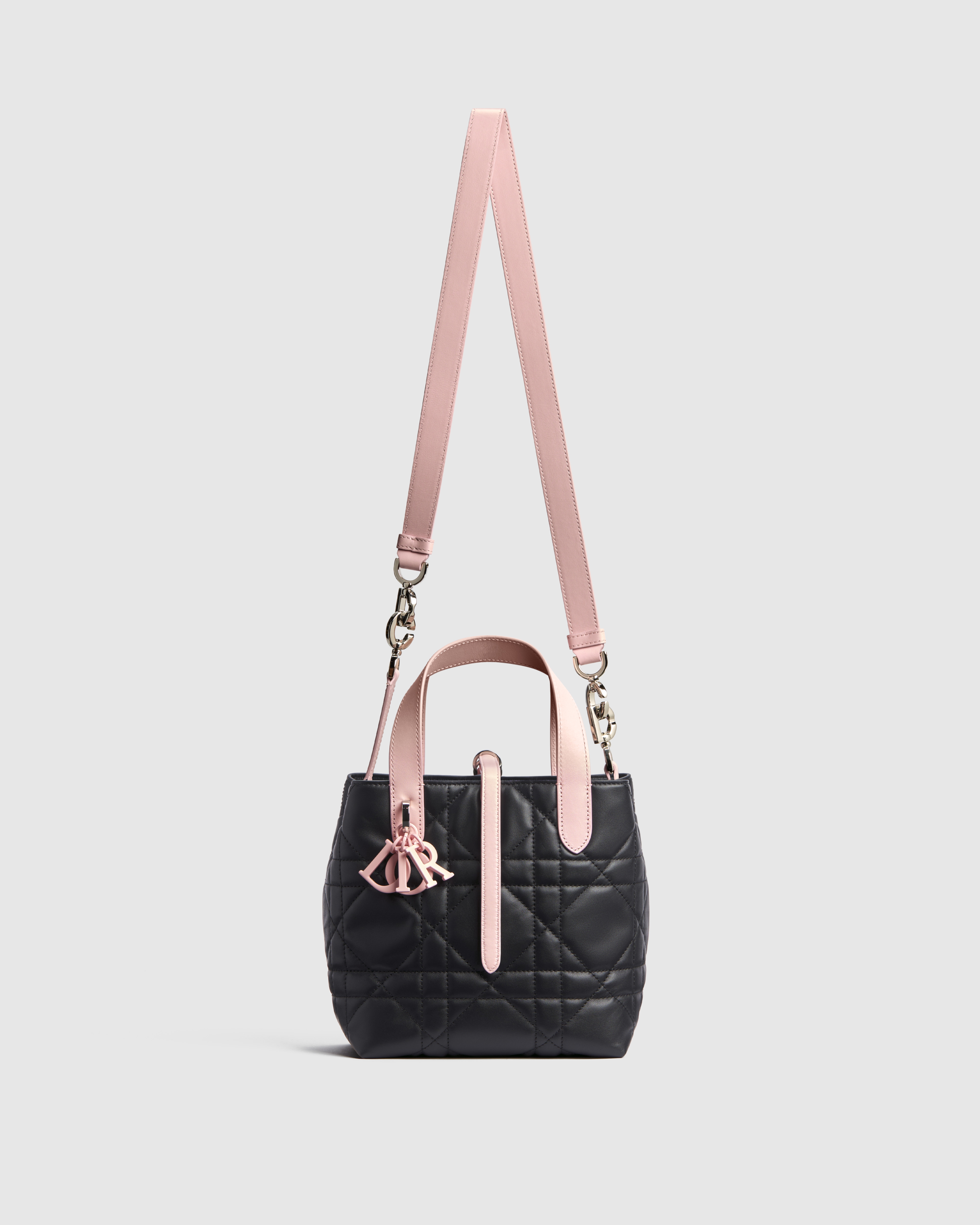 Dior Toujours 스몰 버티컬 토트백 익스헤일 핑크 & 블랙 매크로까나쥬 송아지 가죽 E07