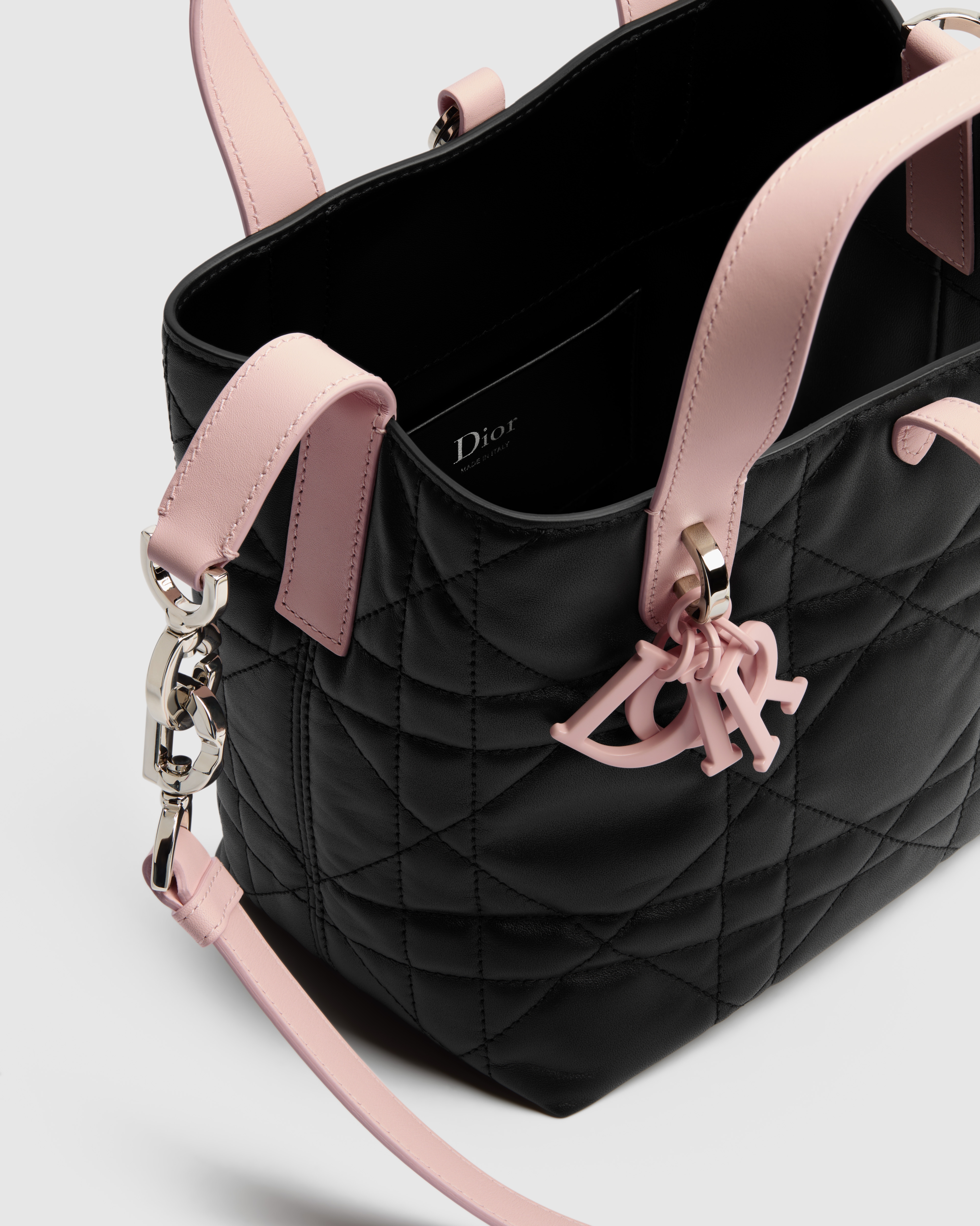 Dior Toujours 스몰 버티컬 토트백 익스헤일 핑크 & 블랙 매크로까나쥬 송아지 가죽 E10