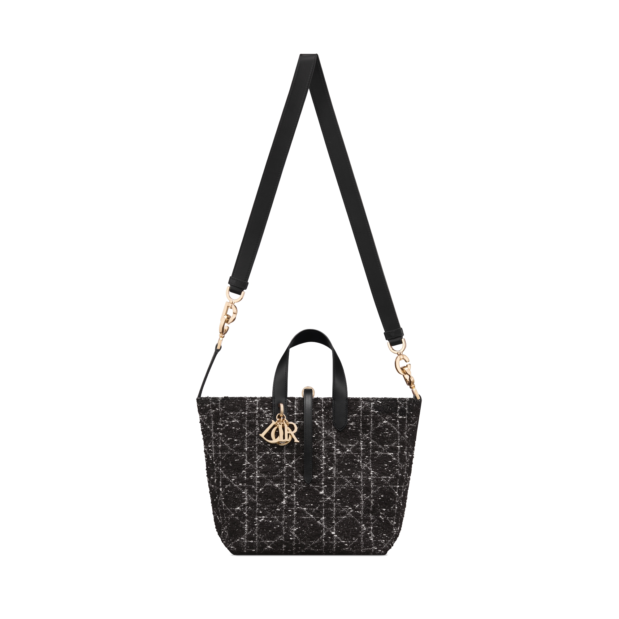 Dior Toujours 미디엄 버티컬 토트백 블랙 트위드 & 화이트 까나쥬 모티브 E07