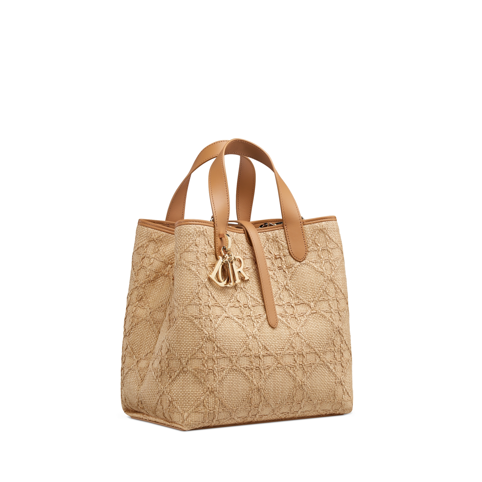 Medium Dior Toujours Vertical Tote Bag Natural Cannage Raffia E03