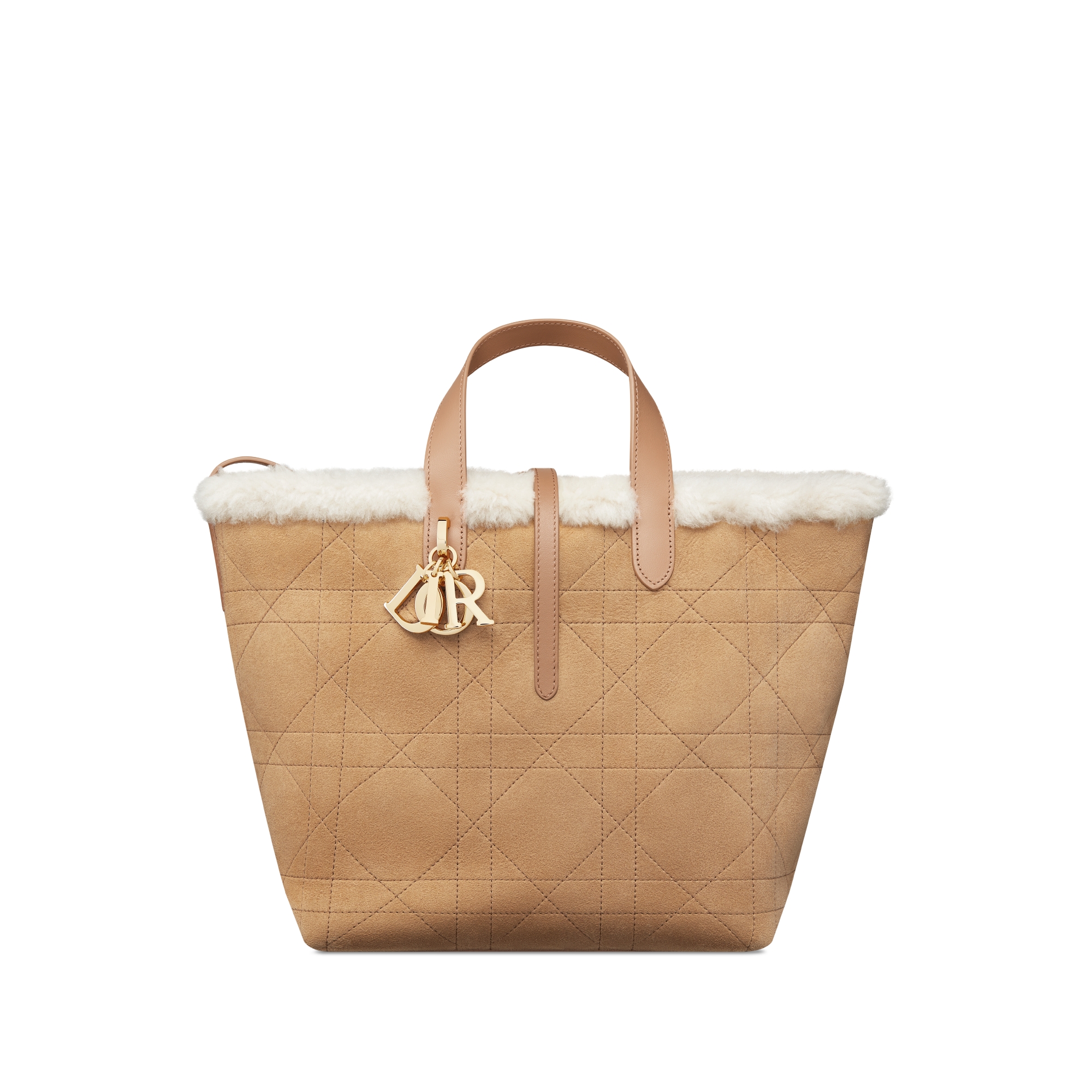 Mittelgroße DiorAlps Dior Toujours Tote Bag im Hochformat Macrocannage Kalbsveloursleder in Beige und Merinowolle in Ecru E01