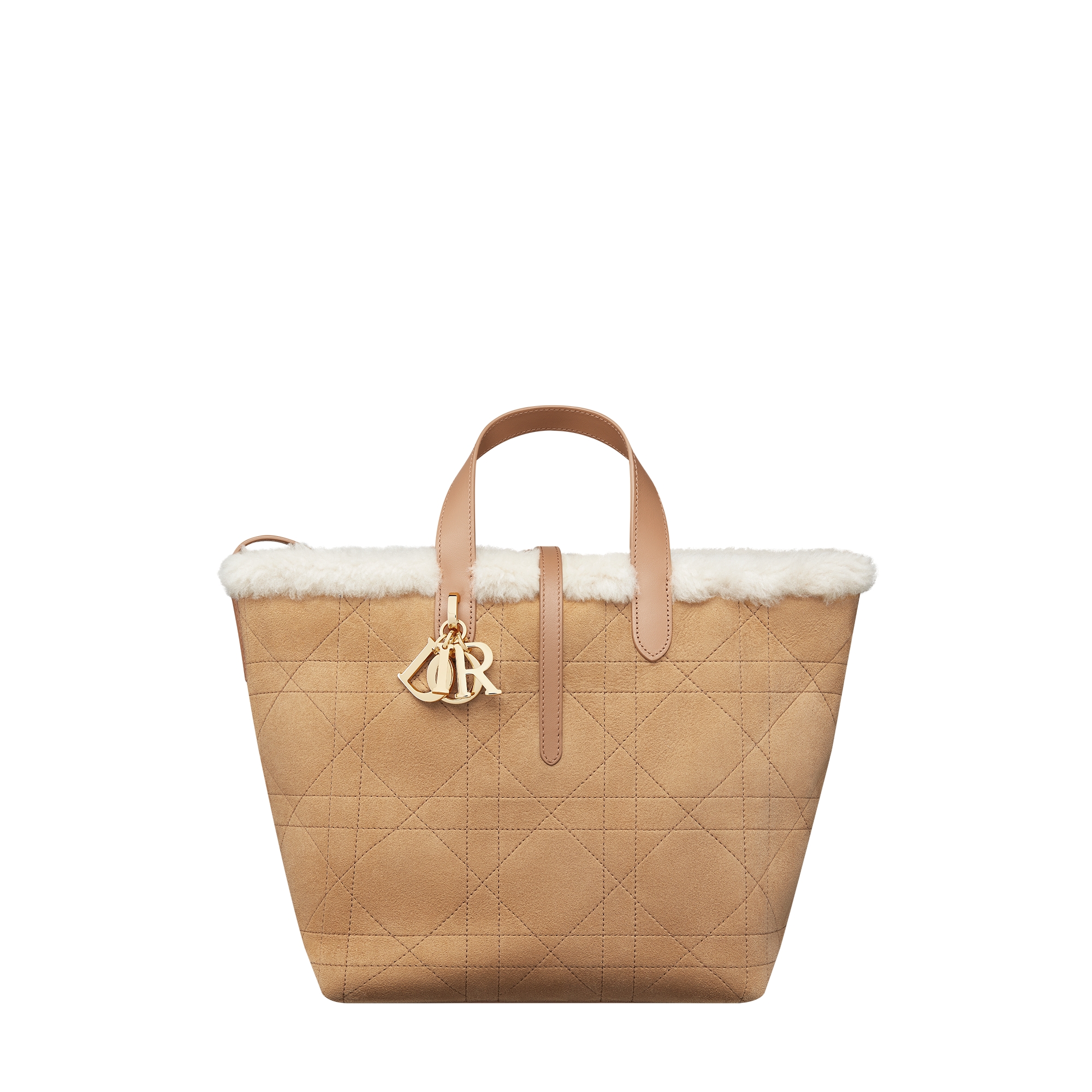 DiorAlps Medium Dior Toujours Vertical Tote Bag Beige Macrocannage Suede Calfskin and Ecru Merino Wool E01