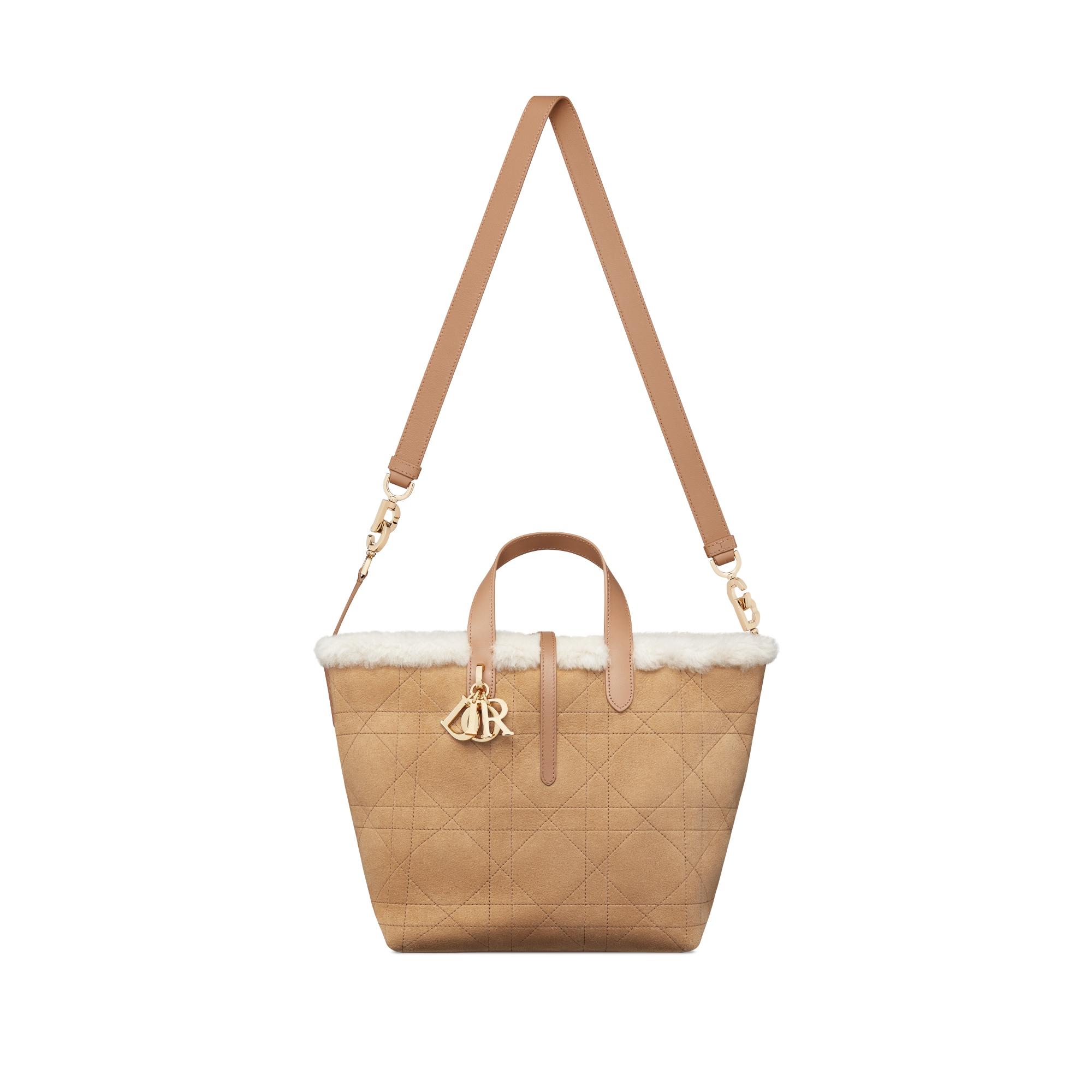 Mittelgroße DiorAlps Dior Toujours Tote Bag im Hochformat Macrocannage Kalbsveloursleder in Beige und Merinowolle in Ecru E07