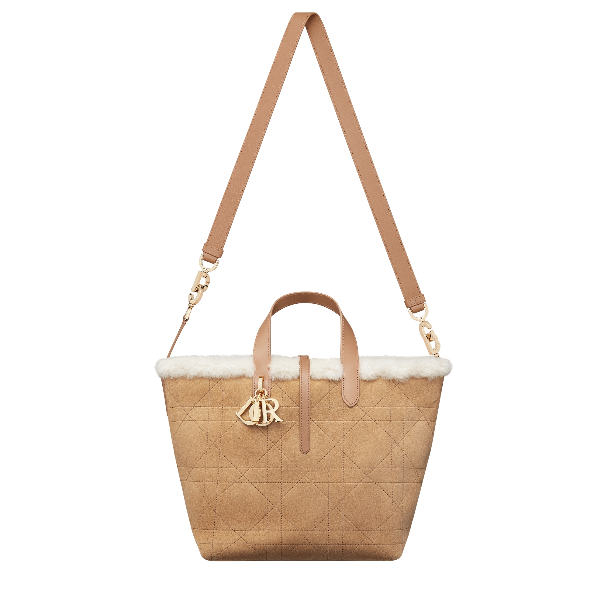 DiorAlps Medium Dior Toujours Vertical Tote Bag Beige Macrocannage Suede Calfskin and Ecru Merino Wool E07