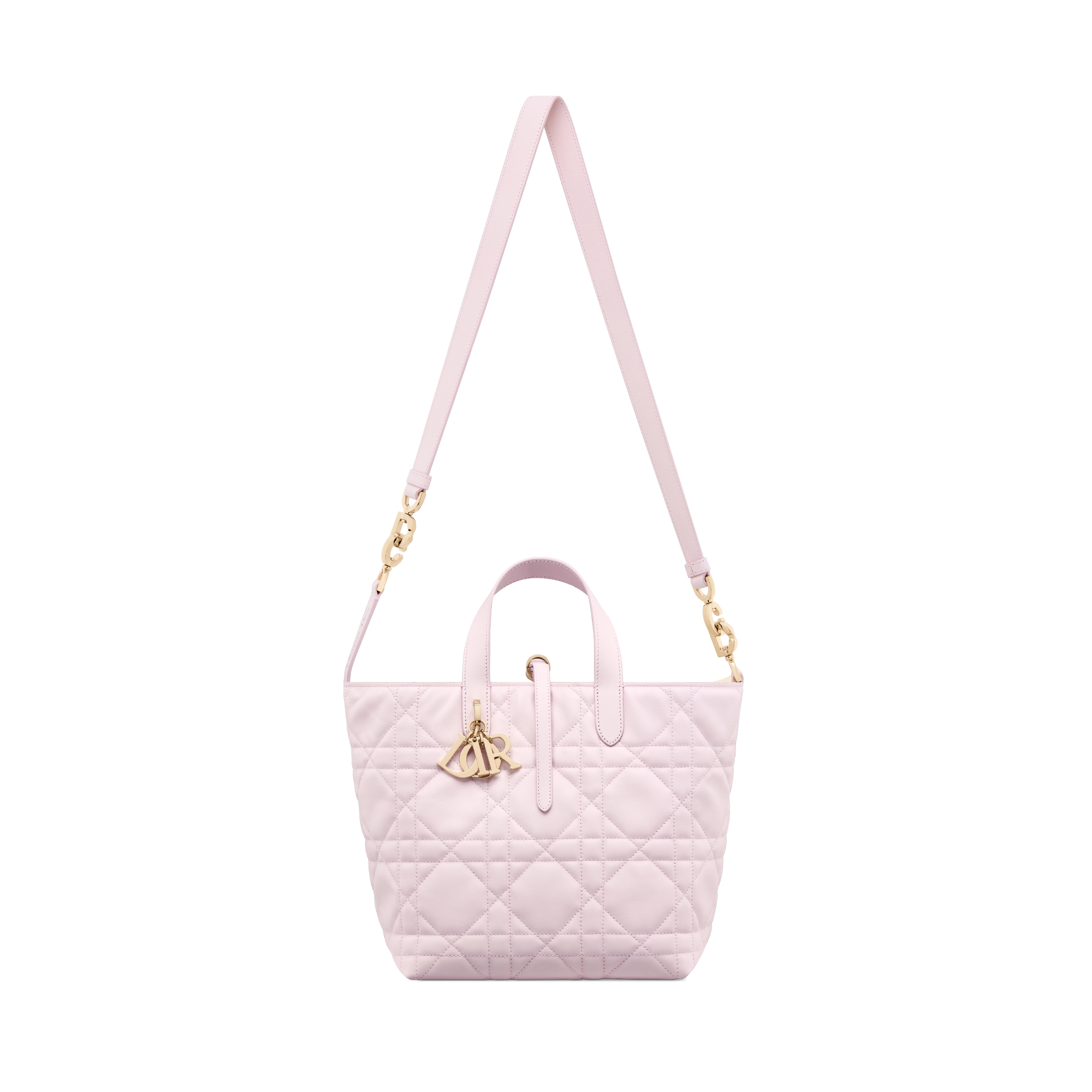 Medium Dior Toujours Vertical Tote Bag Pale Pink Macrocannage Calfskin E07