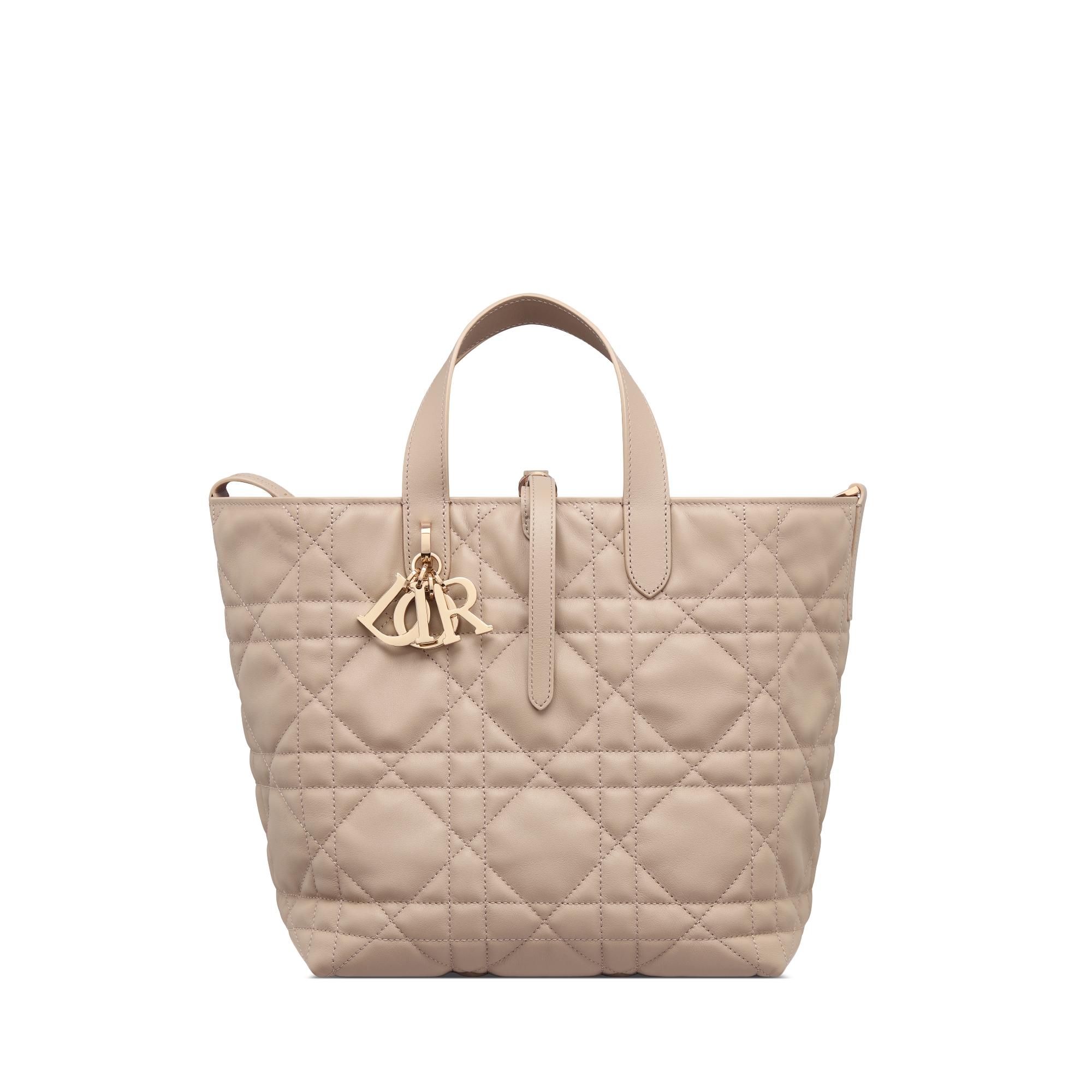 Medium Dior Toujours Vertical Tote Bag Desert Taupe Macrocannage Calfskin E01