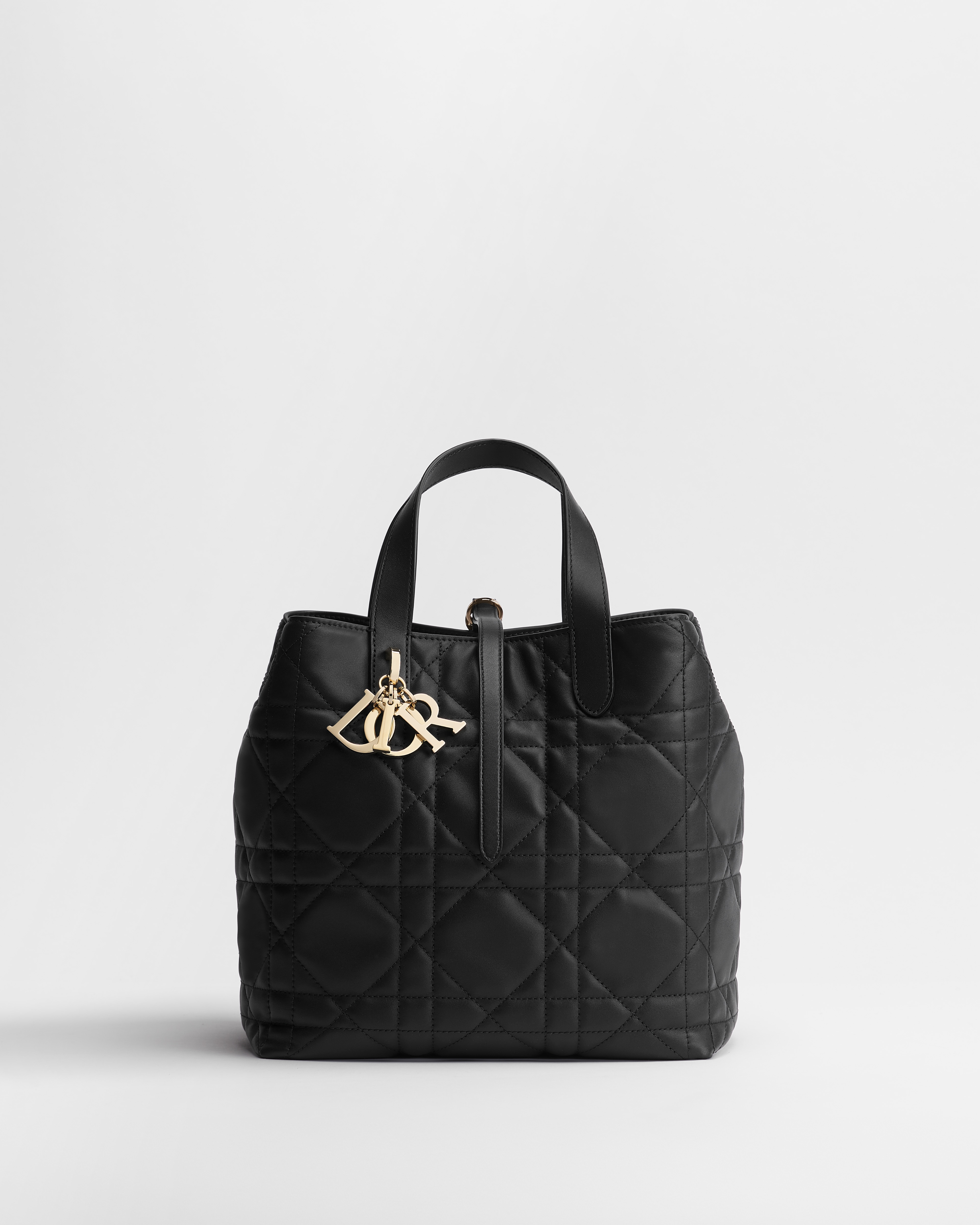 Bolso tote vertical mediano Dior Toujours Piel de becerro Macrocannage negra E01