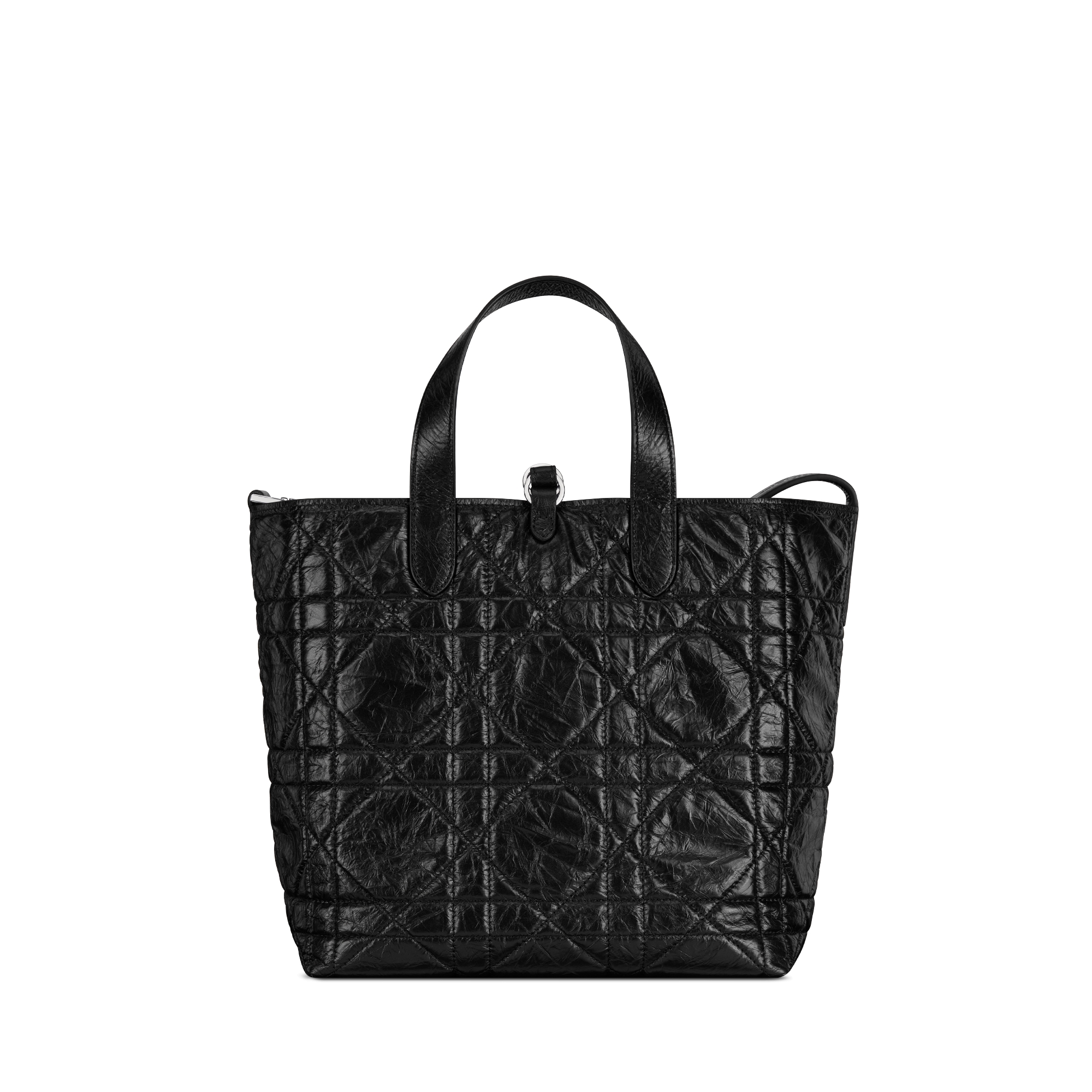 Mittelgroße Dior Toujours Tote Bag im Hochformat Macrocannage Kalbsleder in Knitteroptik in Schwarz E08
