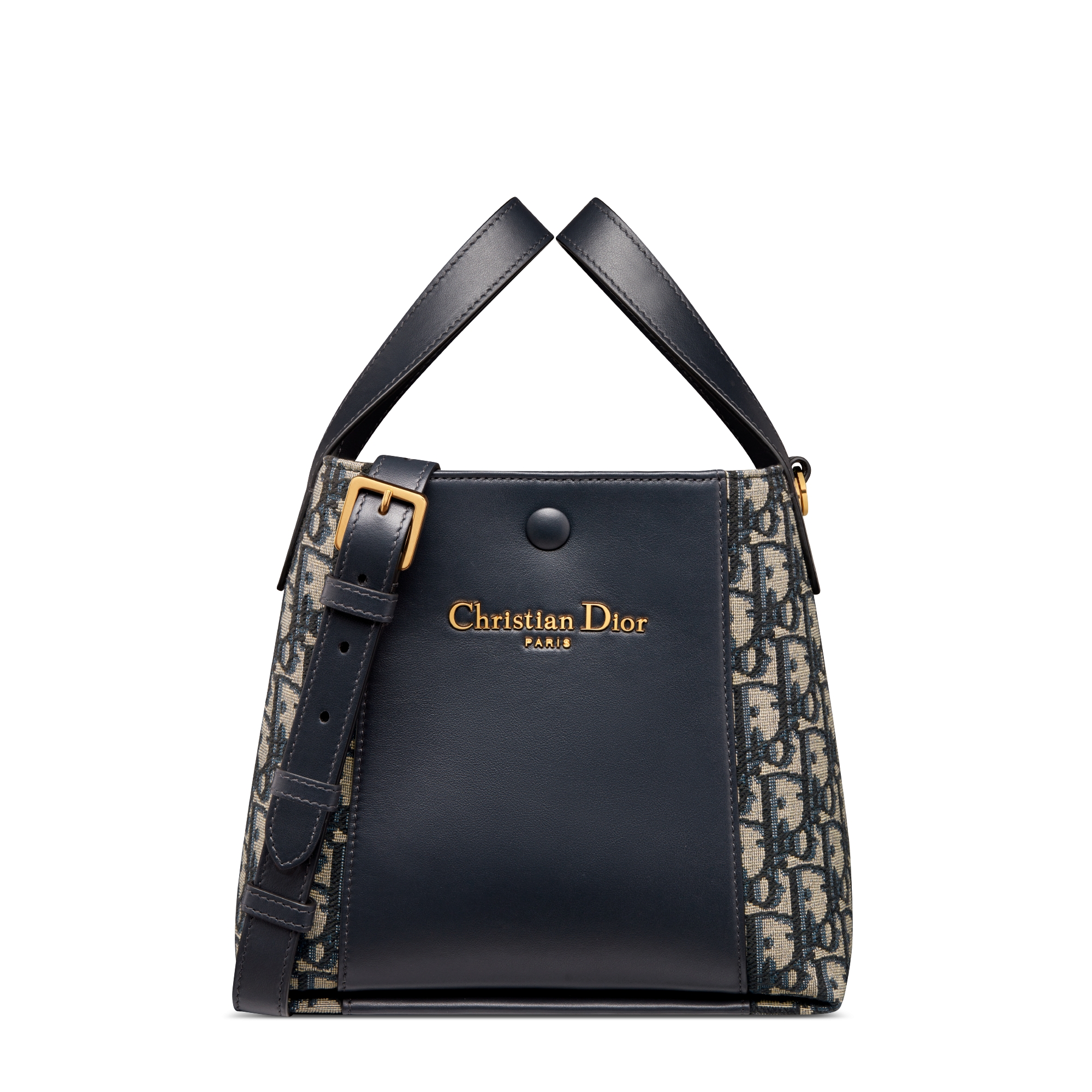 Small Signature Bucket Bag Blue Dior Oblique Jacquard and Smooth Calfskin E01