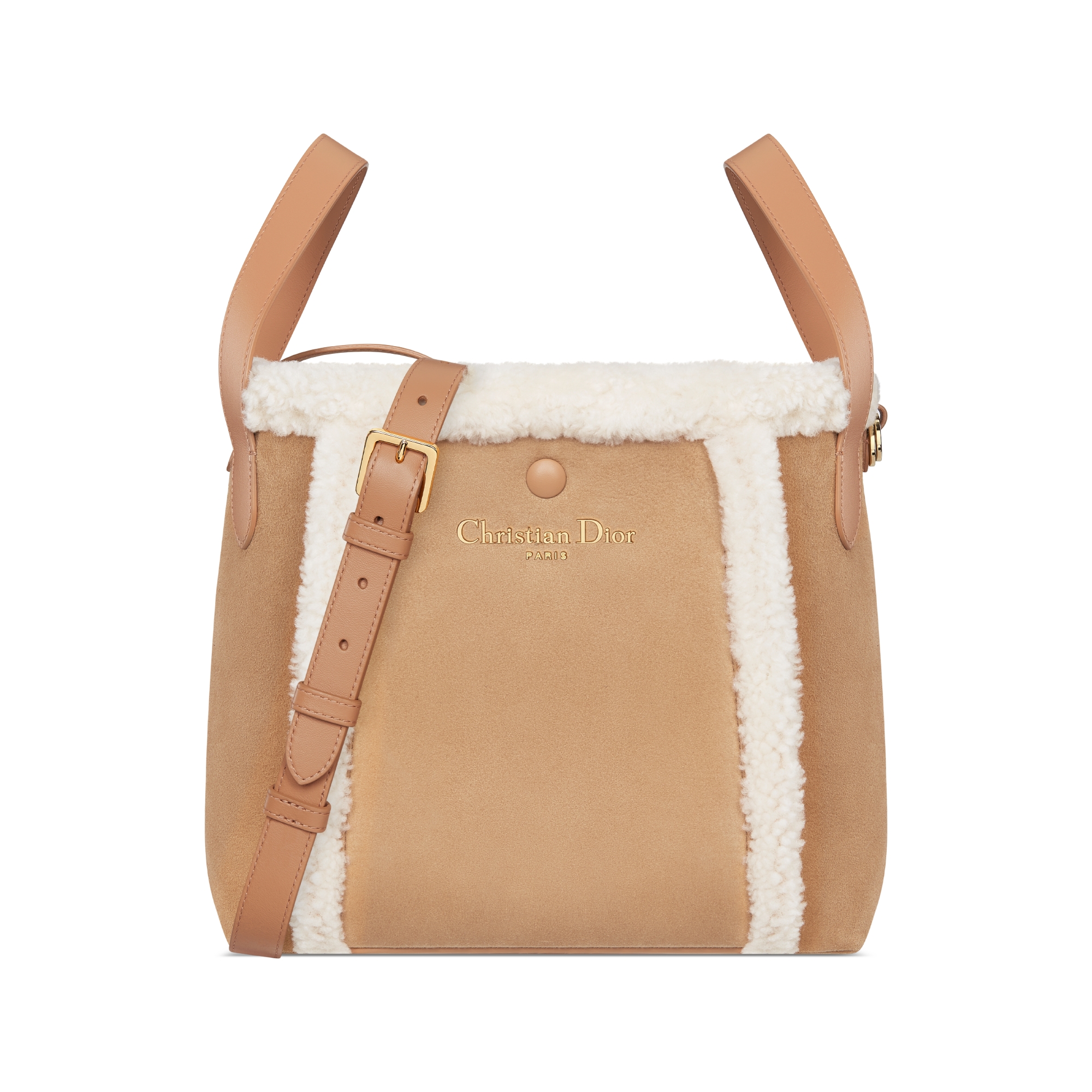 DiorAlps Medium Signature Bucket Bag Beige Macrocannage Suede Calfskin and Ecru Merino Wool E01