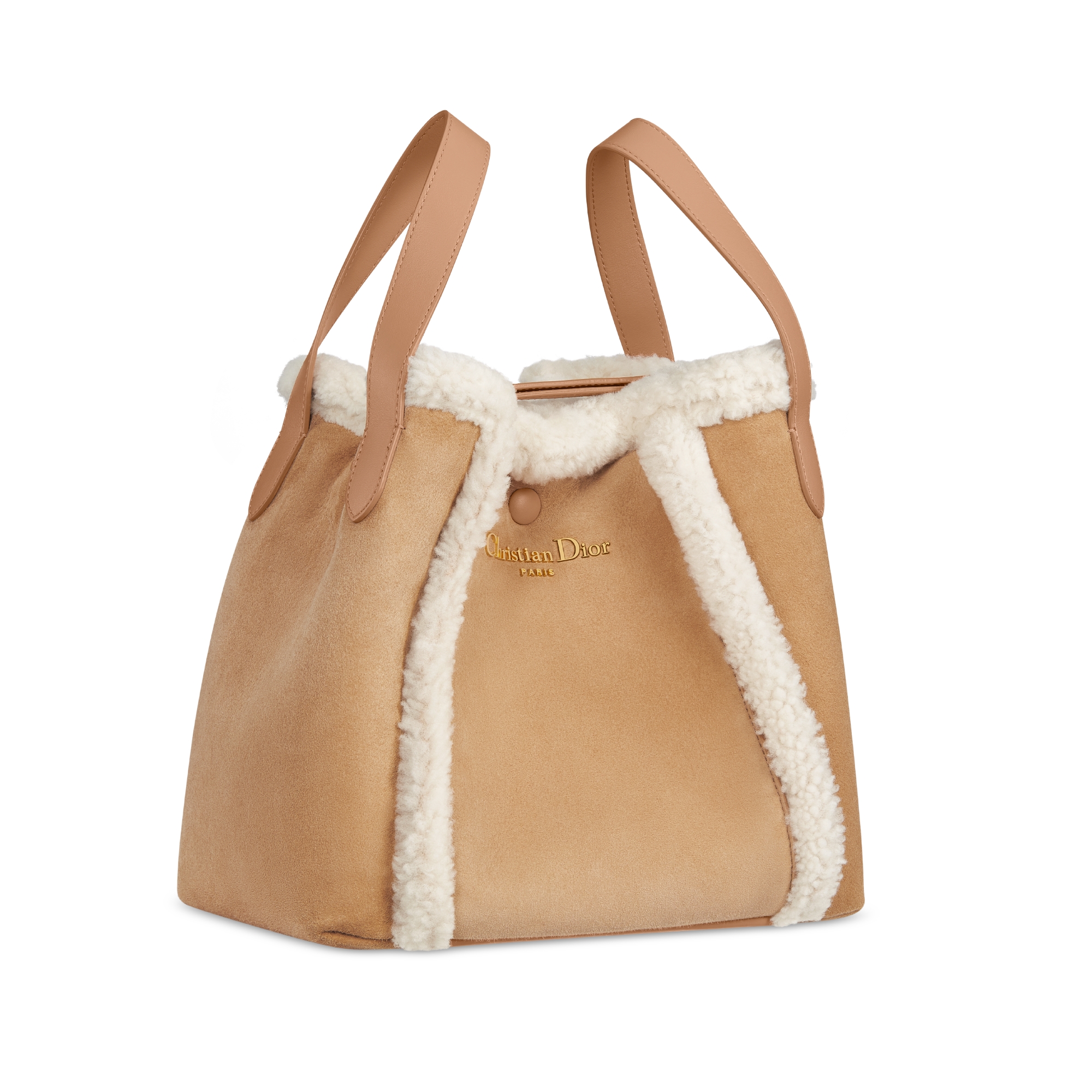 DiorAlps Medium Signature Bucket Bag Beige Macrocannage Suede Calfskin and Ecru Merino Wool E03