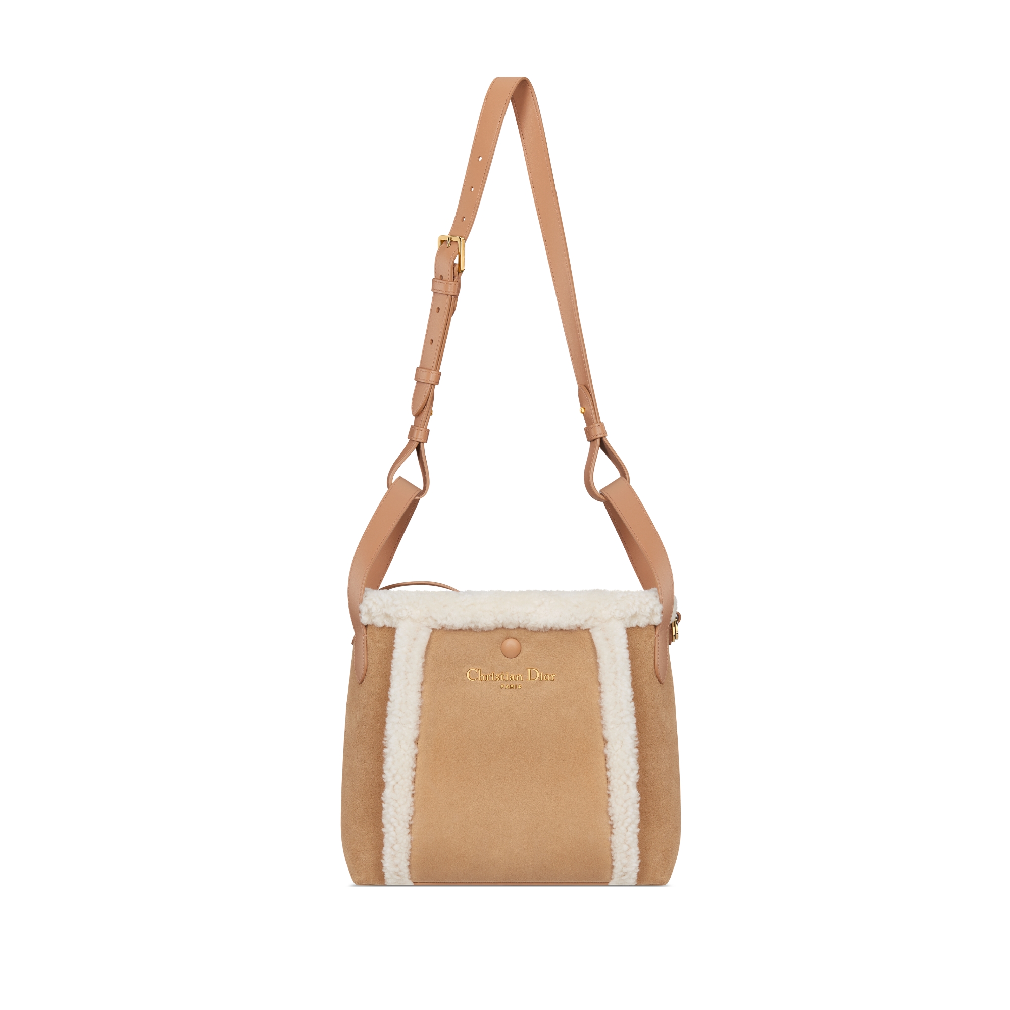 DiorAlps Medium Signature Bucket Bag Beige Macrocannage Suede Calfskin and Ecru Merino Wool E07