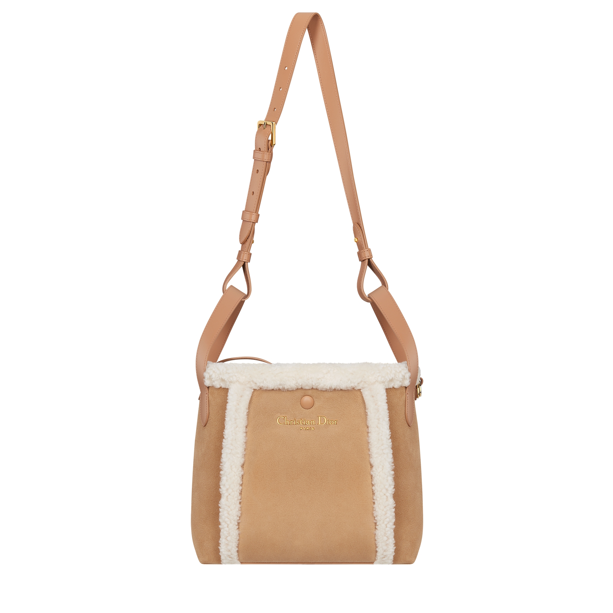 DiorAlps Medium Signature Bucket Bag Beige Macrocannage Suede Calfskin and Ecru Merino Wool E07