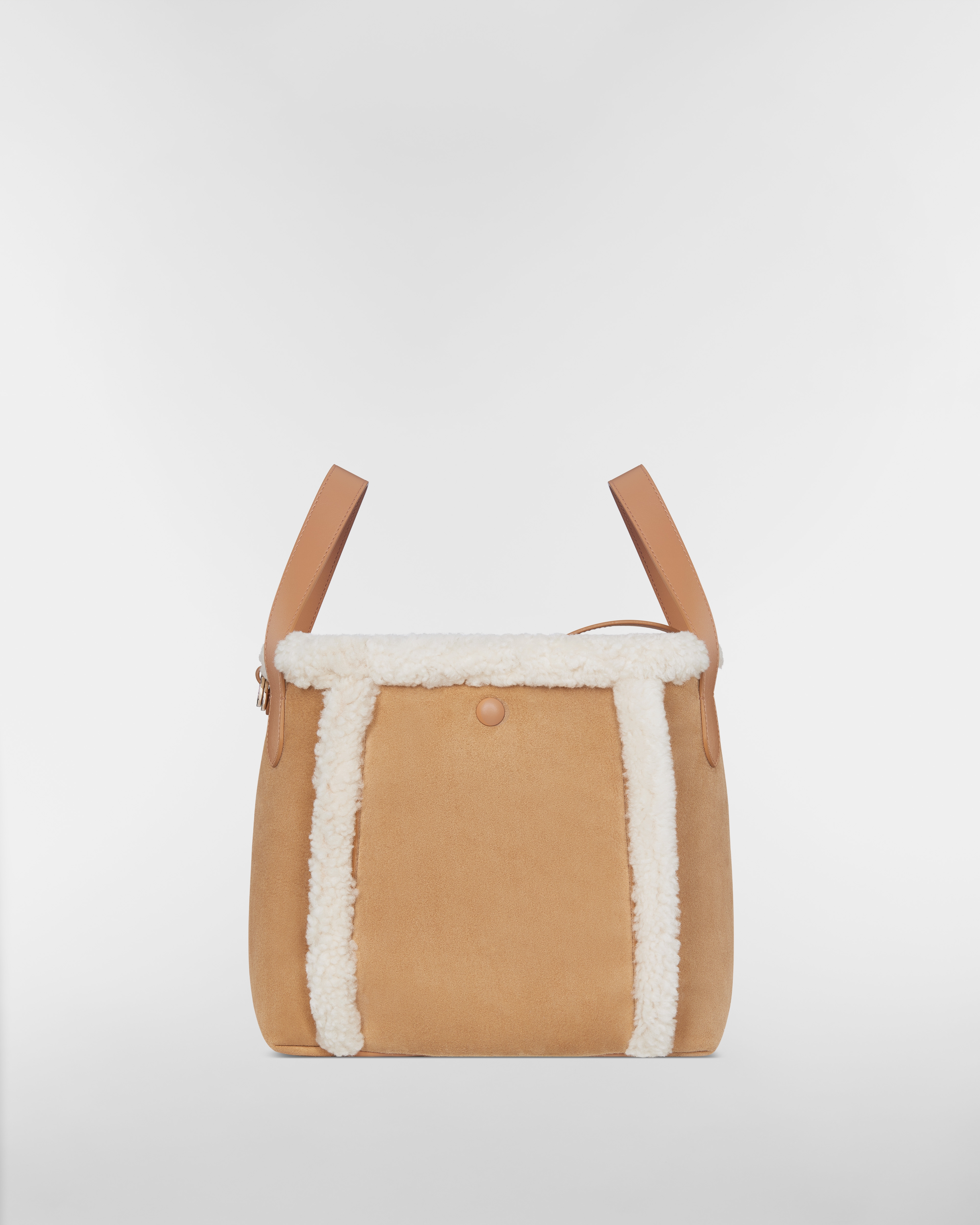 DiorAlps Medium Signature Bucket Bag Beige Macrocannage Suede Calfskin and Ecru Merino Wool E08
