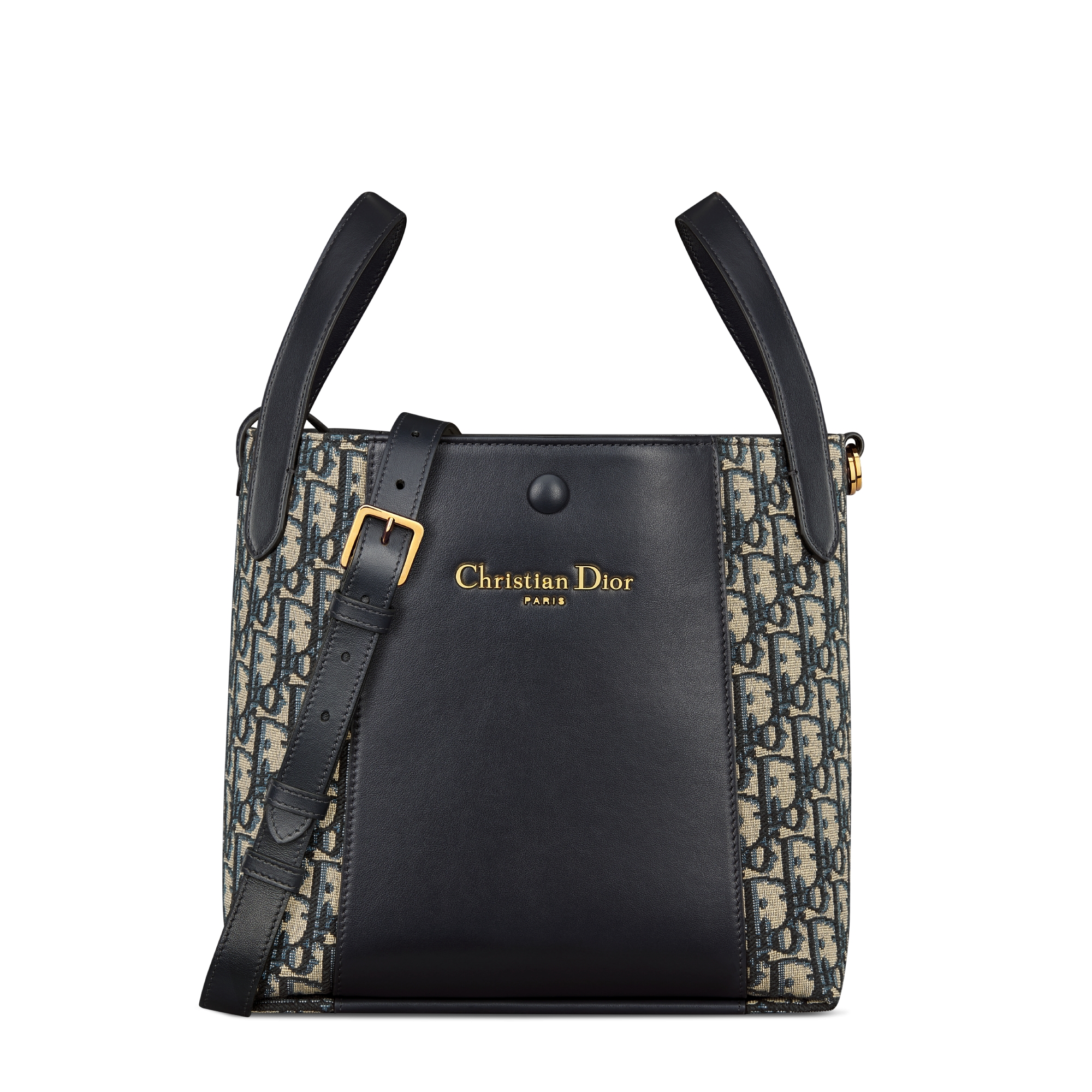 Medium Signature Bucket Bag Blue Dior Oblique Jacquard and Smooth Calfskin E01