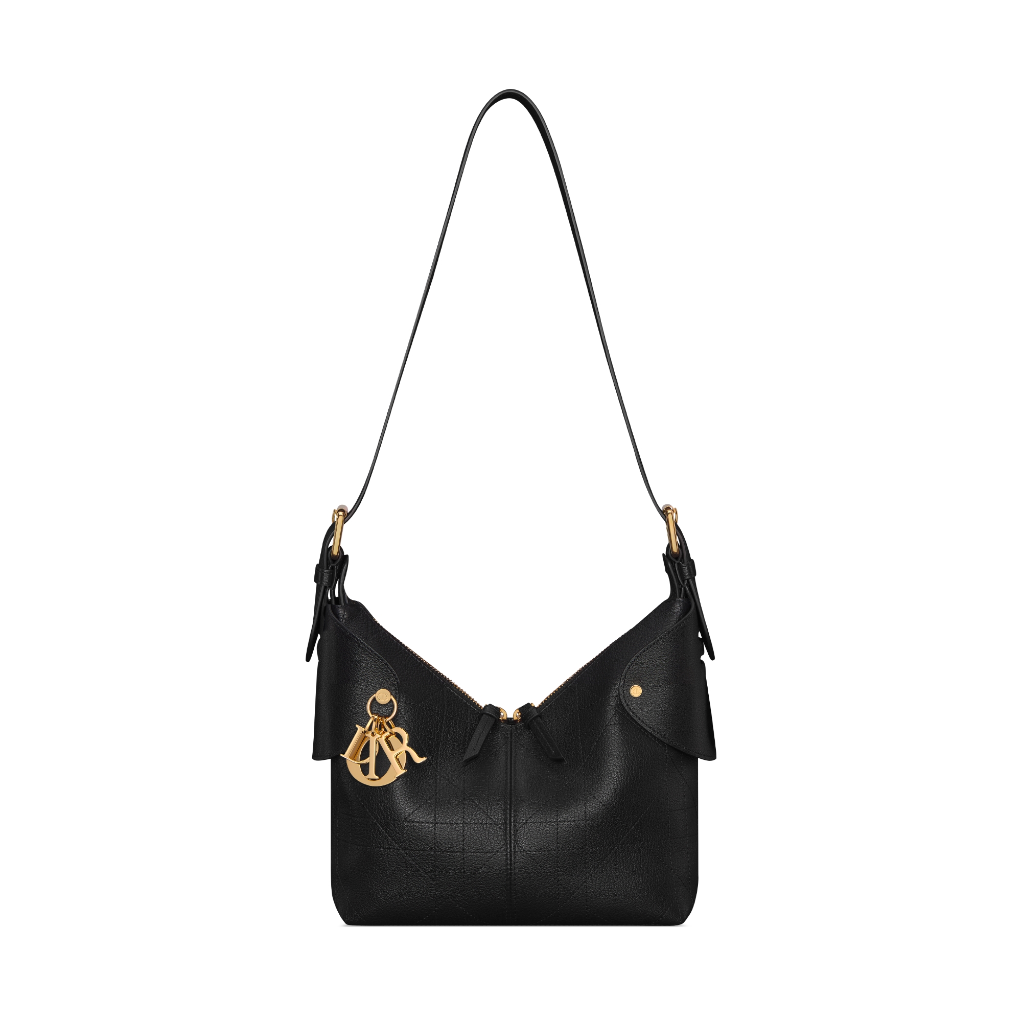 Kleine Dior Voyage Tasche Genarbtes Flat Macrocannage Kalbsleder in Schwarz E07