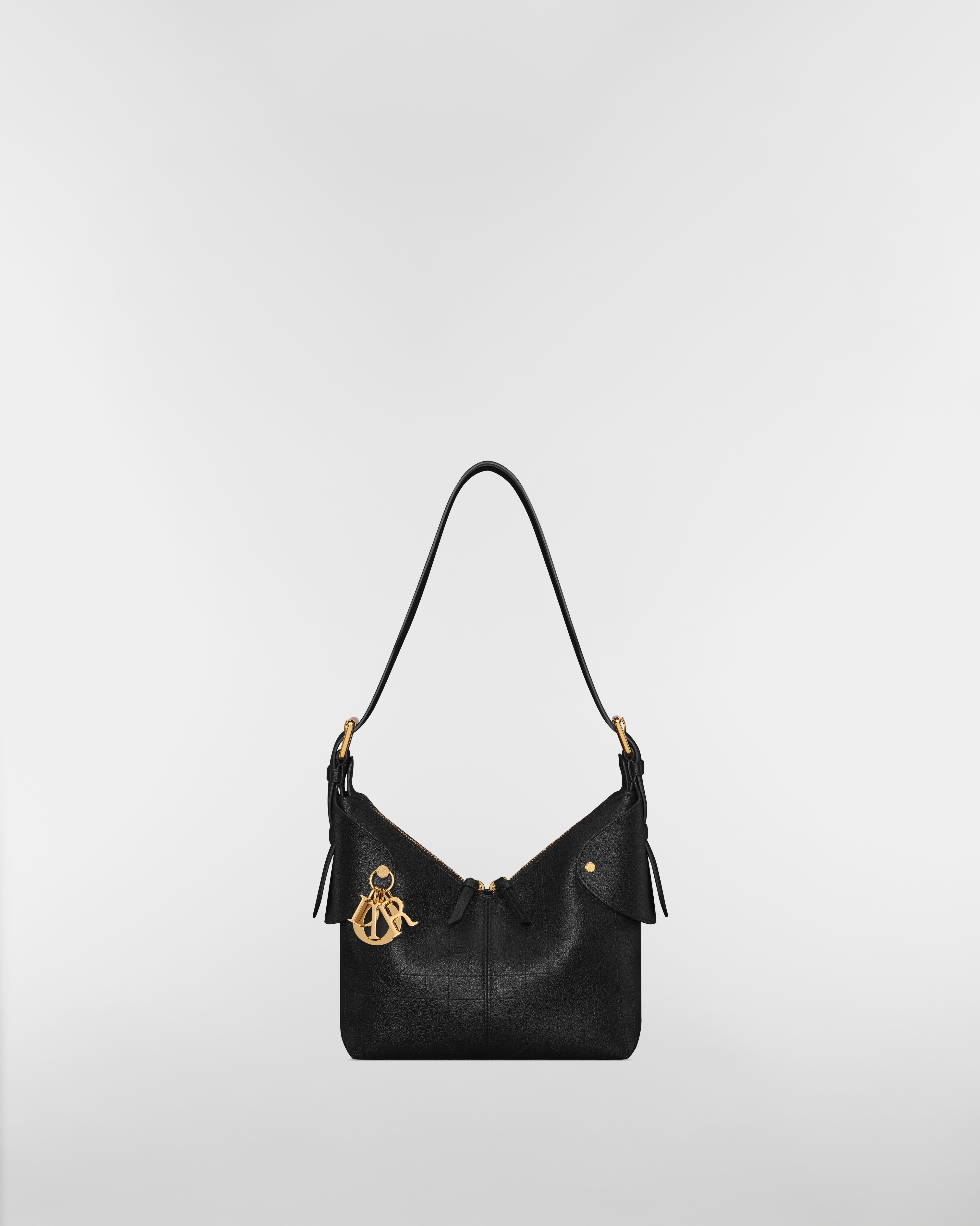 Kleine Dior Voyage Tasche Genarbtes Flat Macrocannage Kalbsleder in Schwarz E01