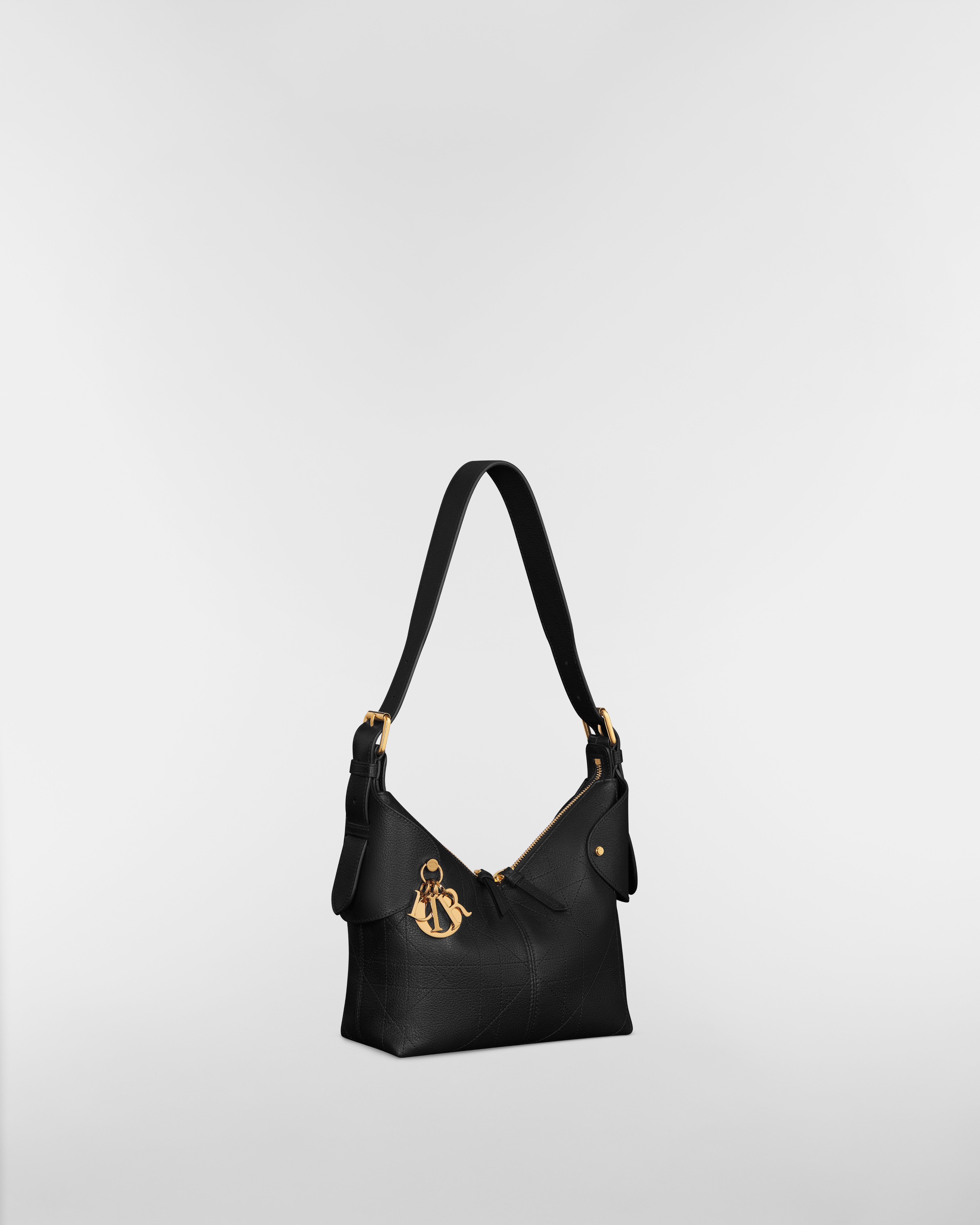 Borsa piccola Dior Voyage Pelle di vitello granulata Flat Macrocannage nera E03