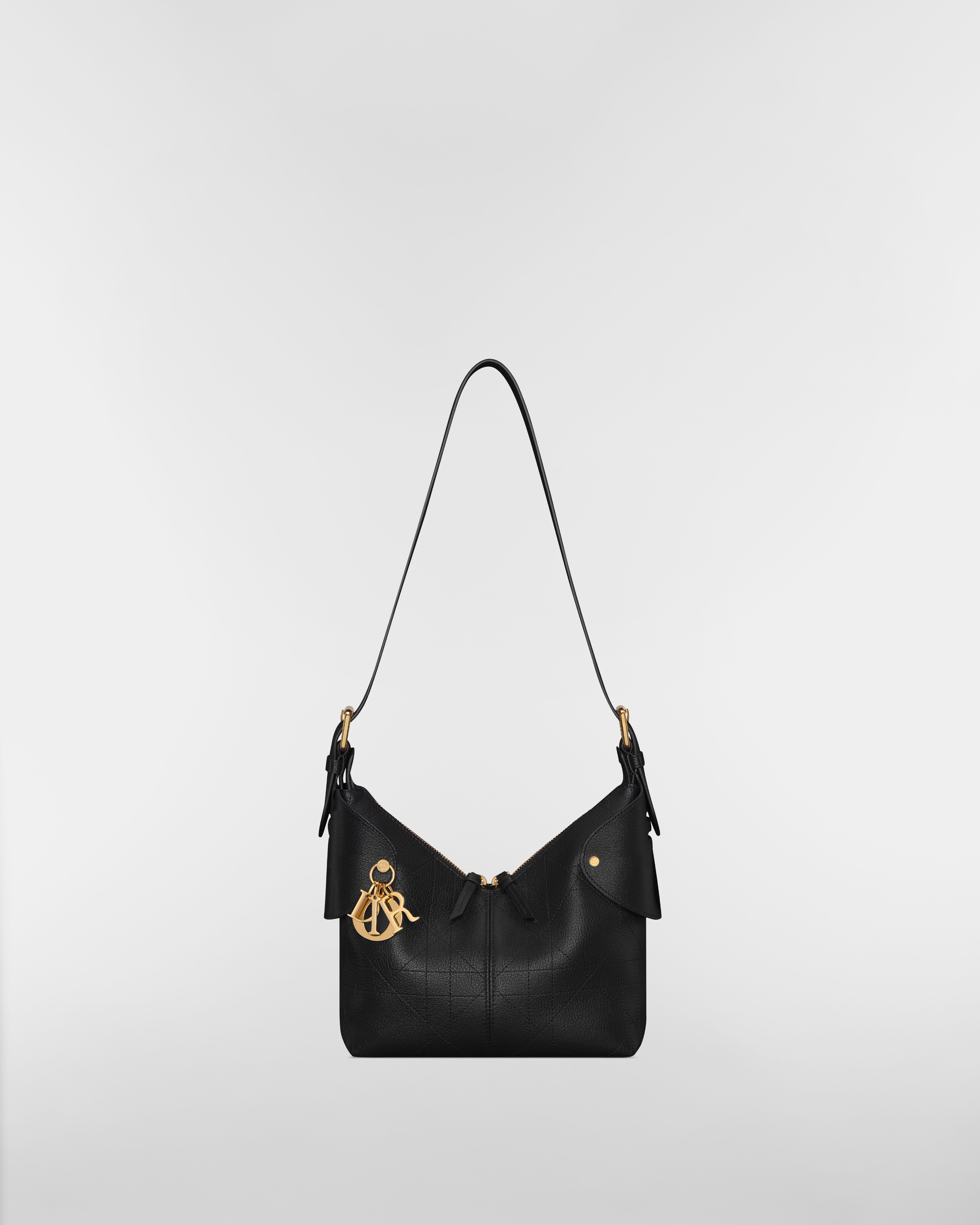 Borsa piccola Dior Voyage Pelle di vitello granulata Flat Macrocannage nera E07