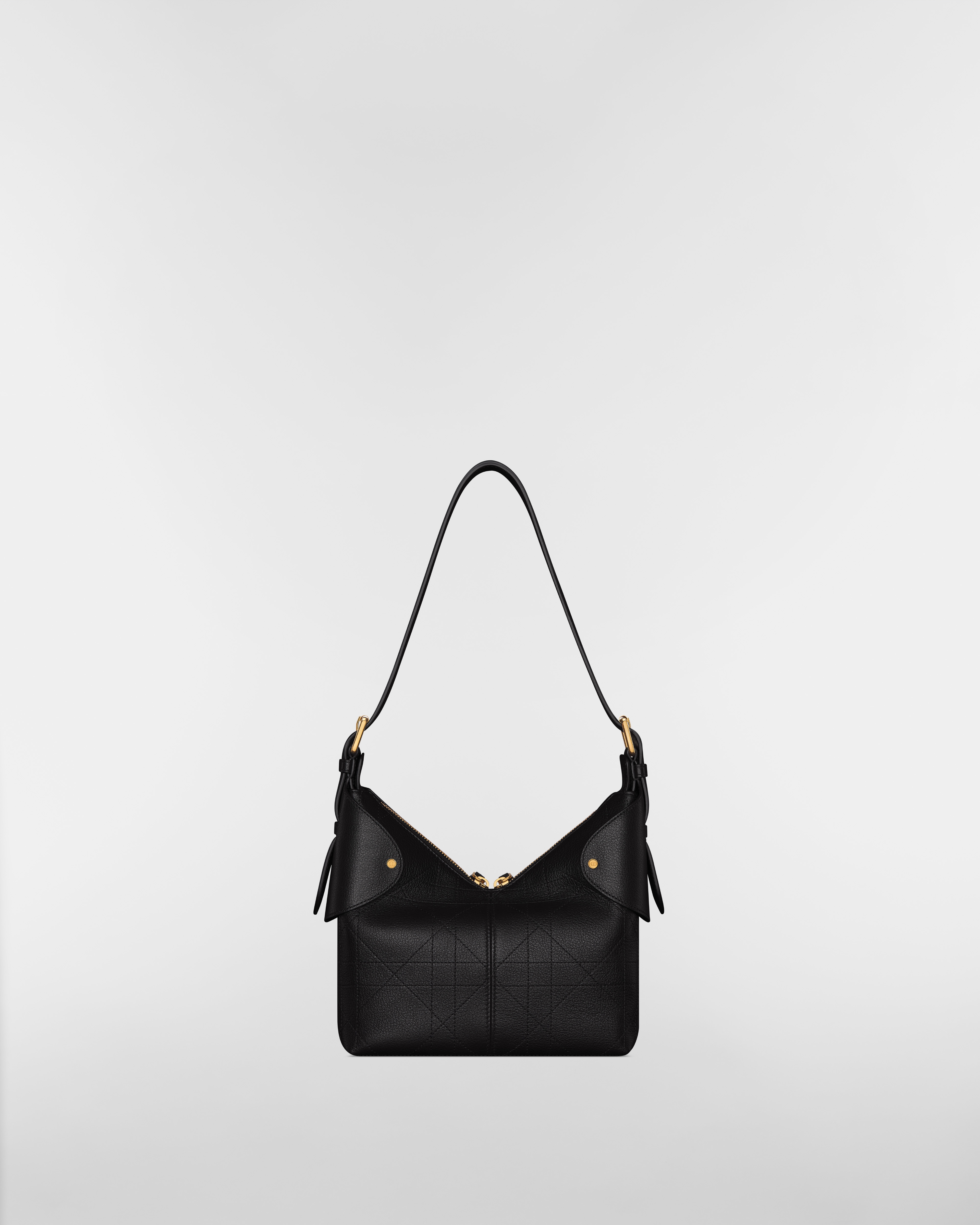 Borsa piccola Dior Voyage Pelle di vitello granulata Flat Macrocannage nera E08