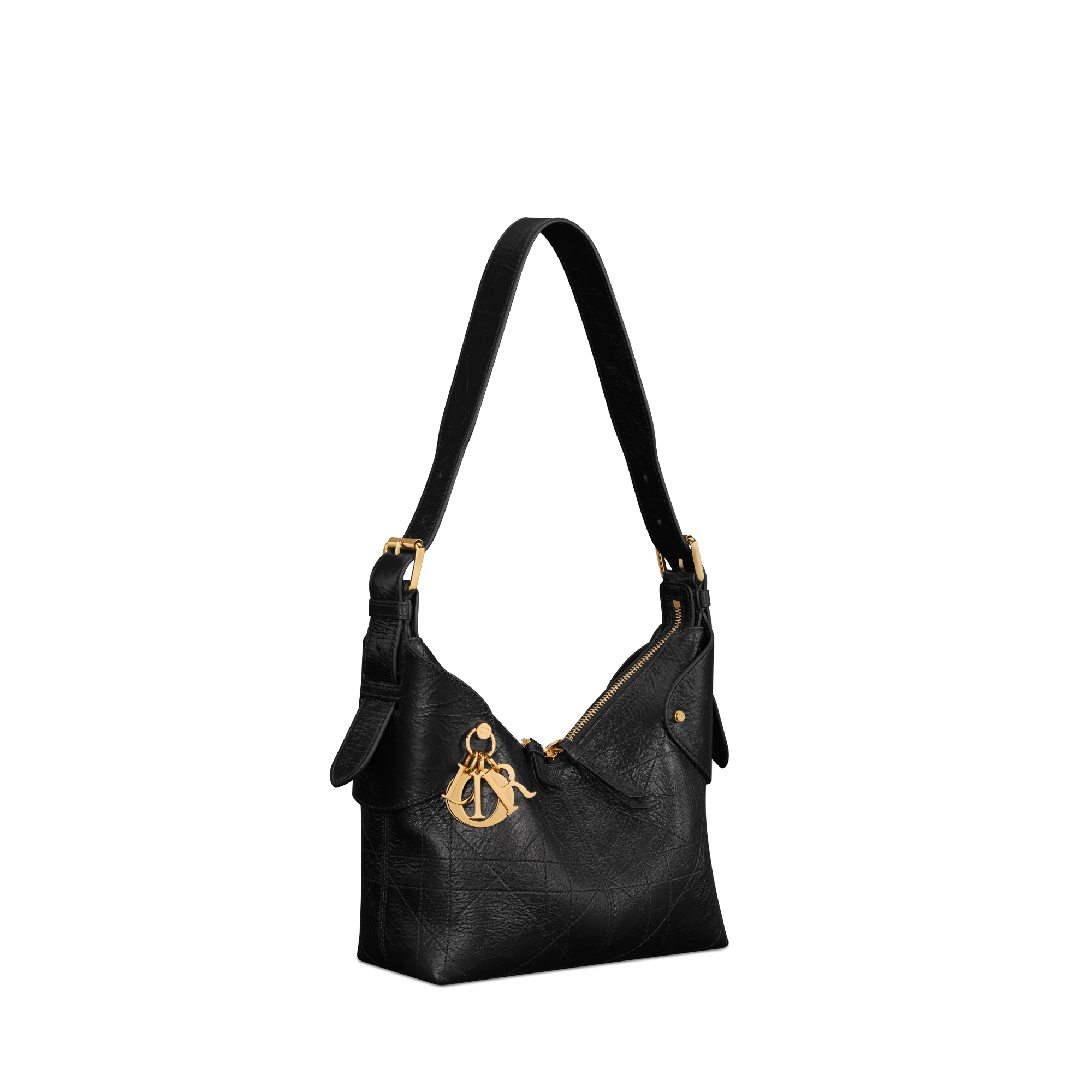 Small Dior Voyage Bag Black Flat Macrocannage Crinkled Calfskin E03