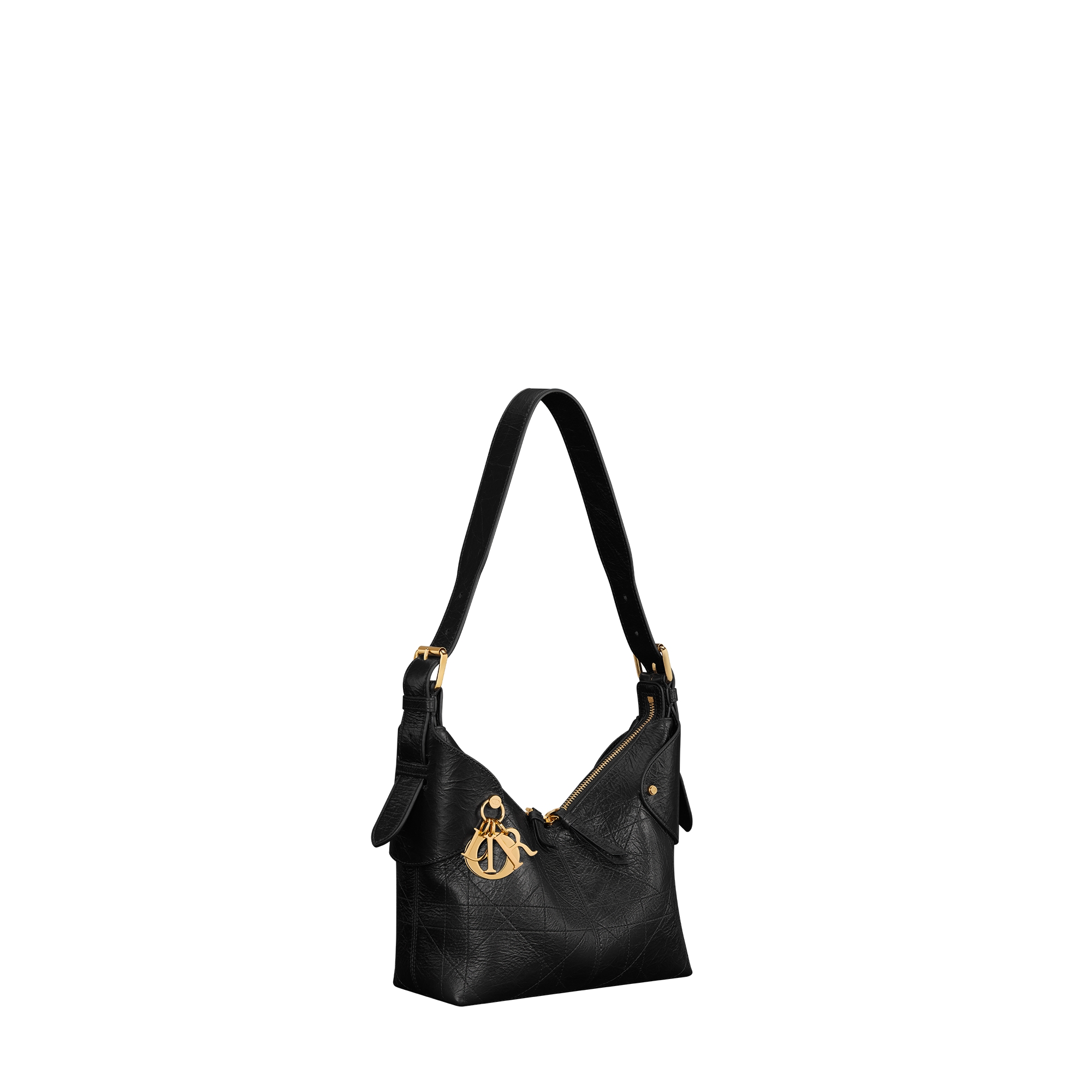 Small Dior Voyage Bag Black Flat Macrocannage Crinkled Calfskin E03