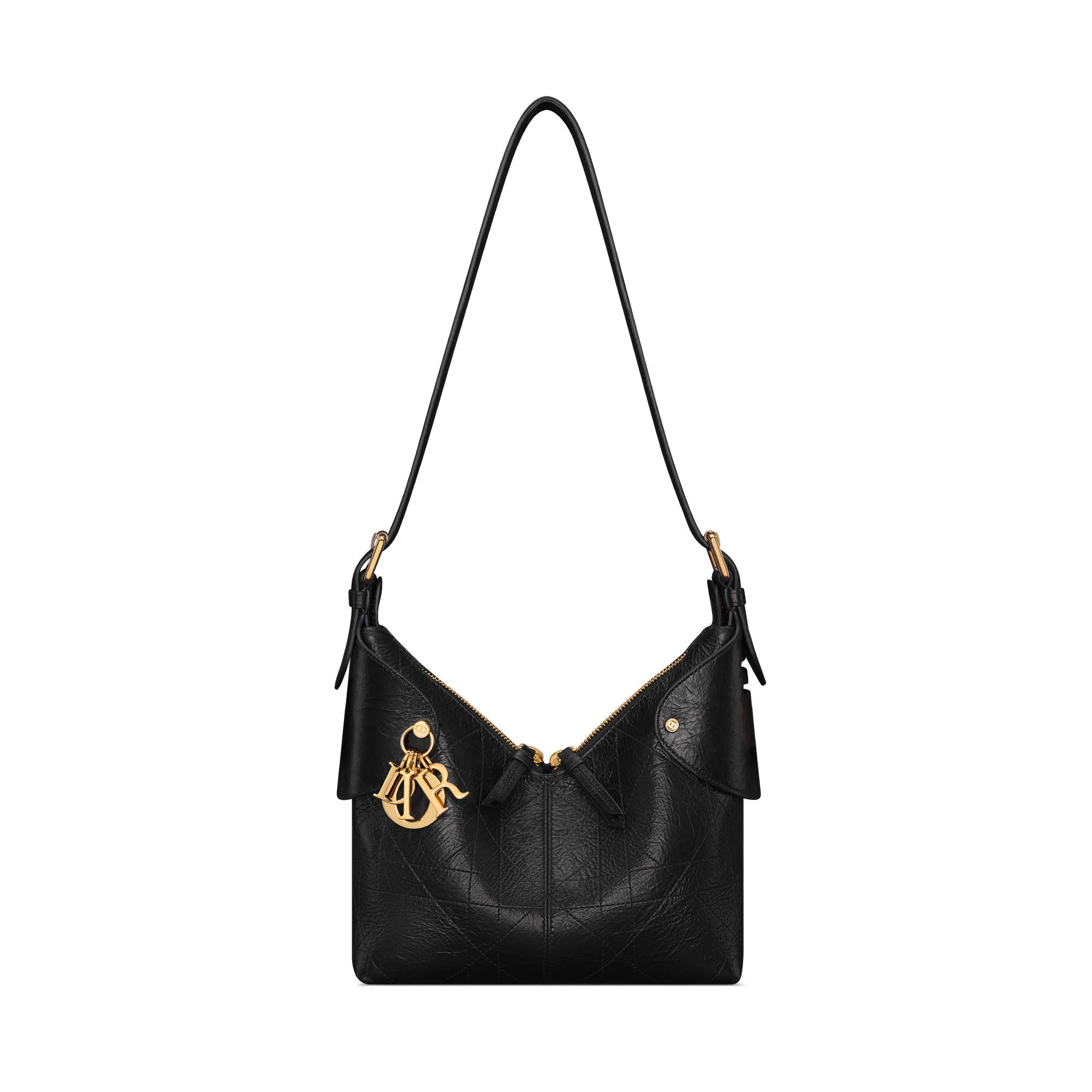 Small Dior Voyage Bag Black Flat Macrocannage Crinkled Calfskin E07