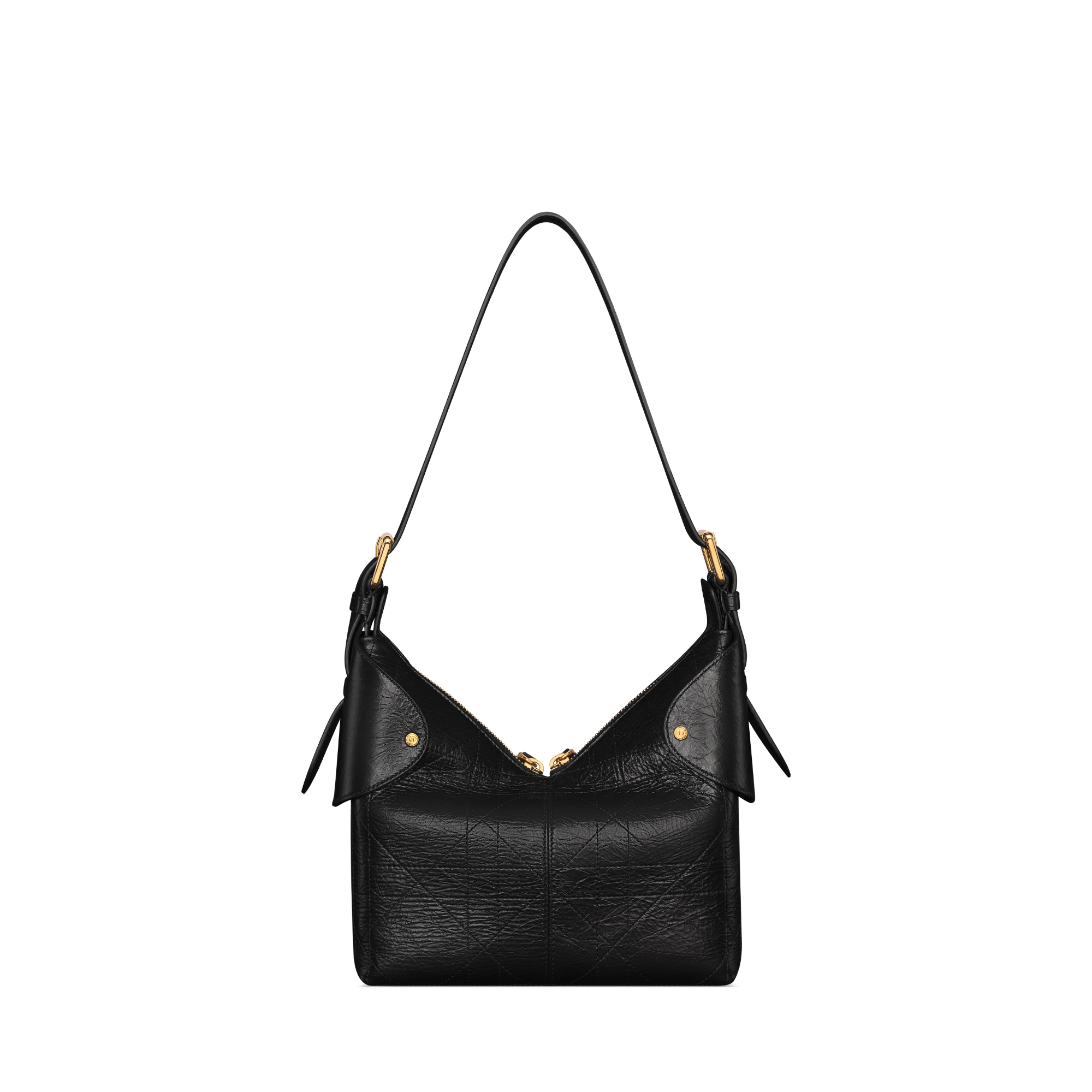 Small Dior Voyage Bag Black Flat Macrocannage Crinkled Calfskin E08