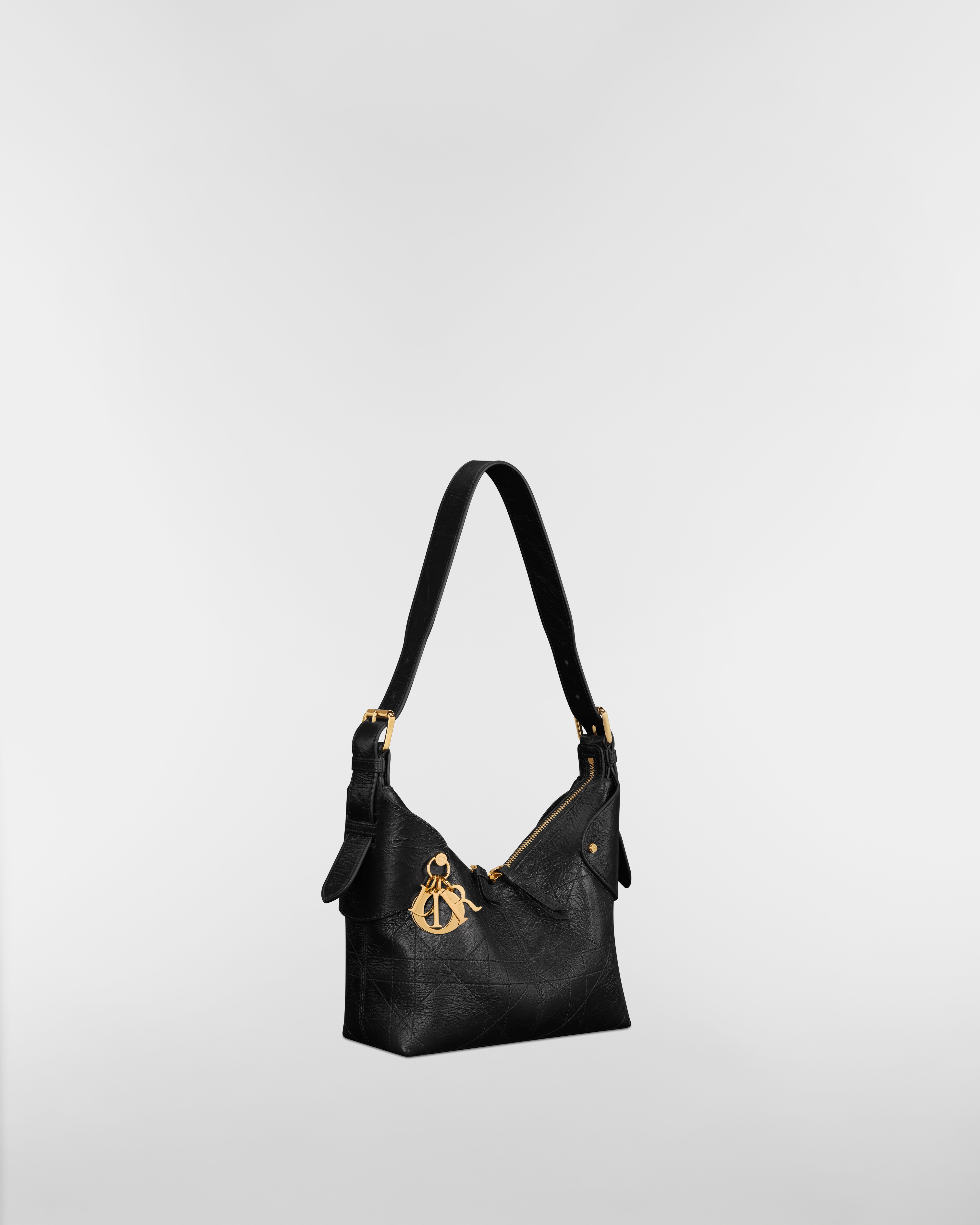 Small Dior Voyage Bag Black Flat Macrocannage Crinkled Calfskin E03