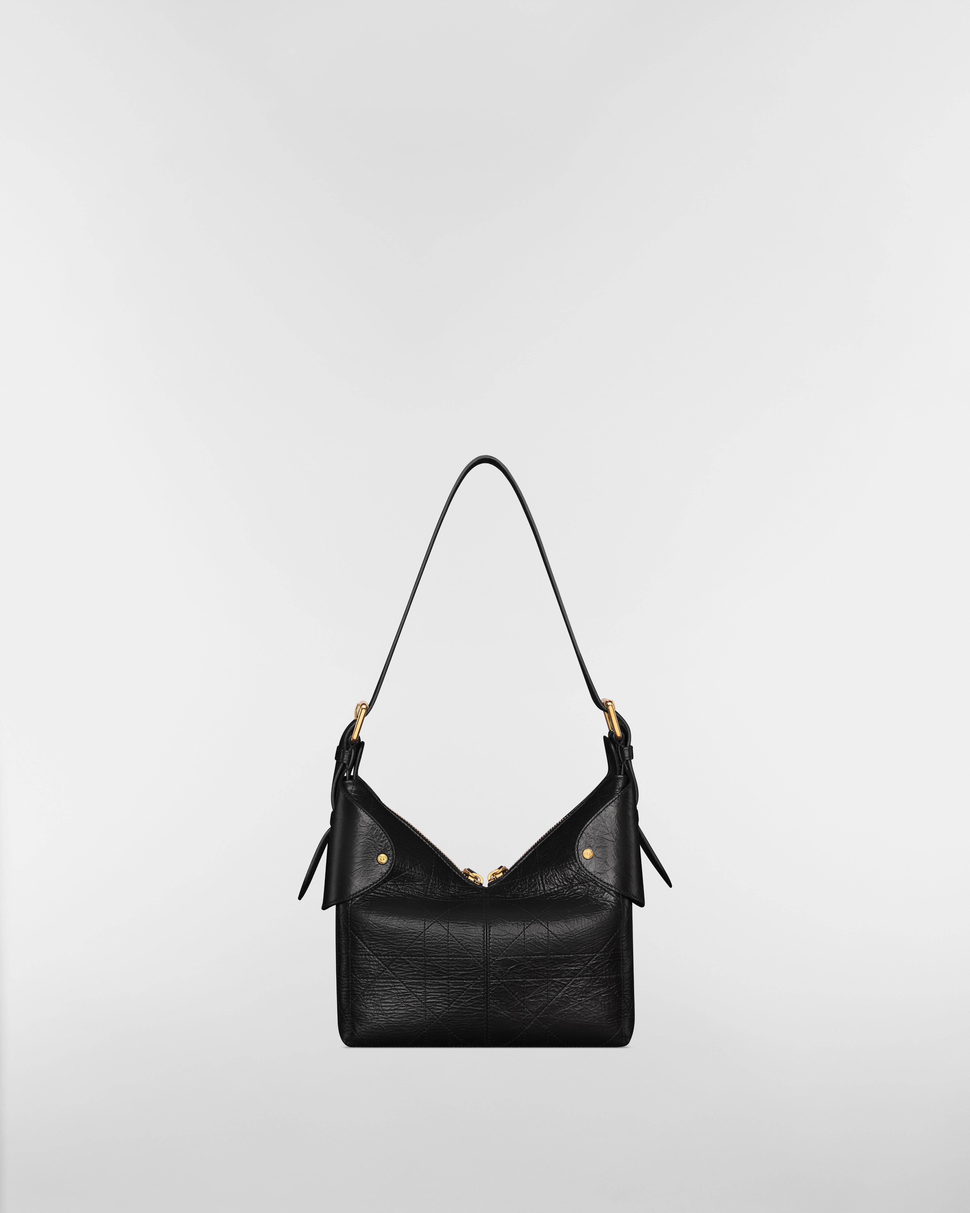 Small Dior Voyage Bag Black Flat Macrocannage Crinkled Calfskin E08