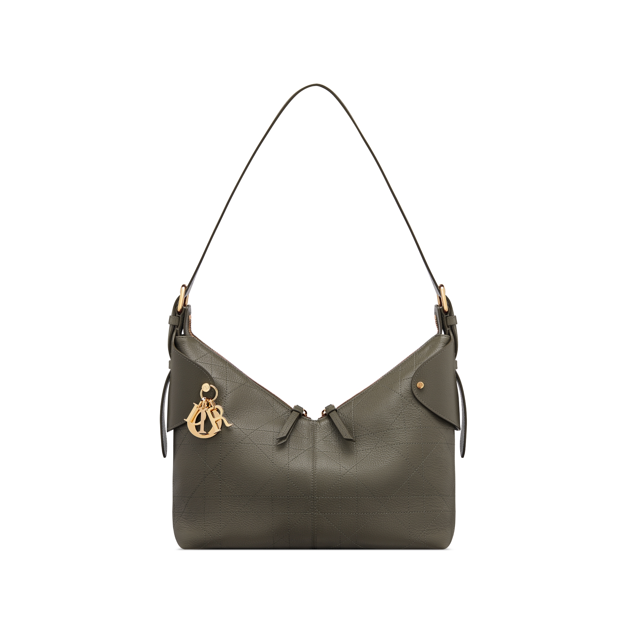 Medium Dior Voyage Bag Olive Taupe Flat Macrocannage Grained Calfskin E01