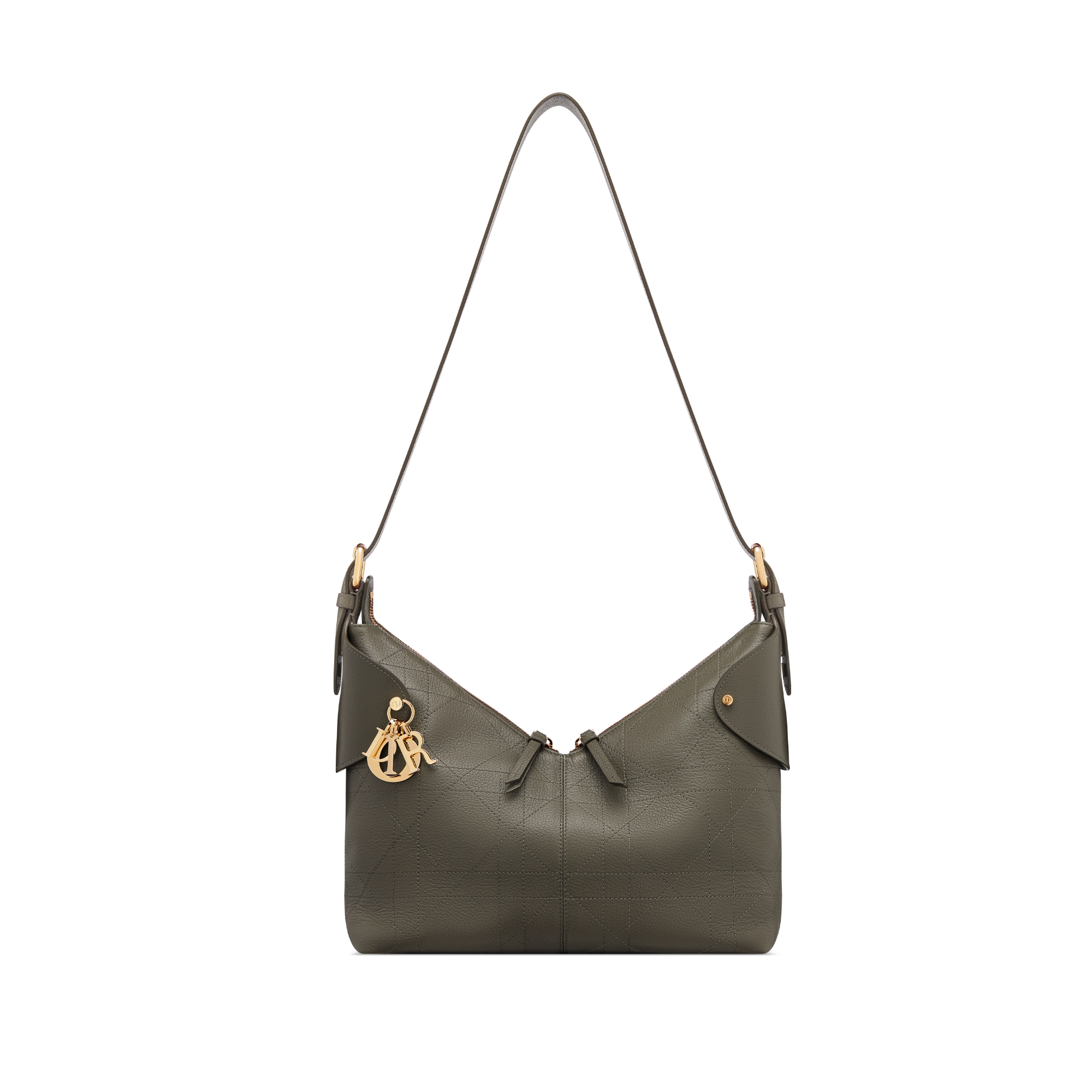 Mittelgroße Dior Voyage Tasche Genarbtes Flat Macrocannage Kalbsleder in Olivtaupe E07