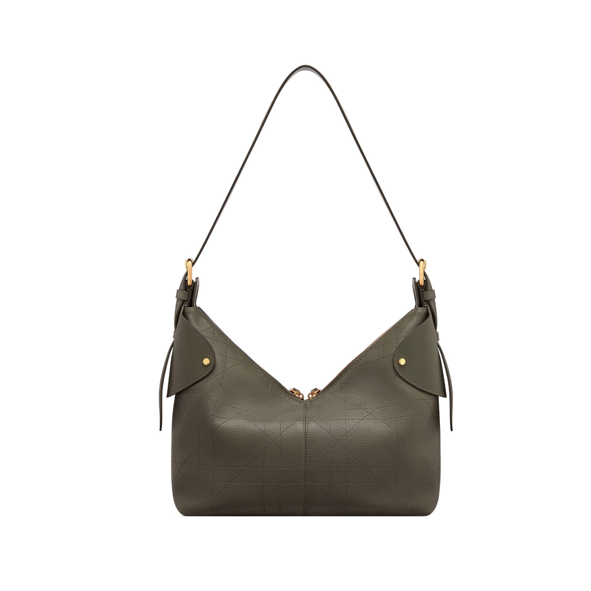 Mittelgroße Dior Voyage Tasche Genarbtes Flat Macrocannage Kalbsleder in Olivtaupe E08