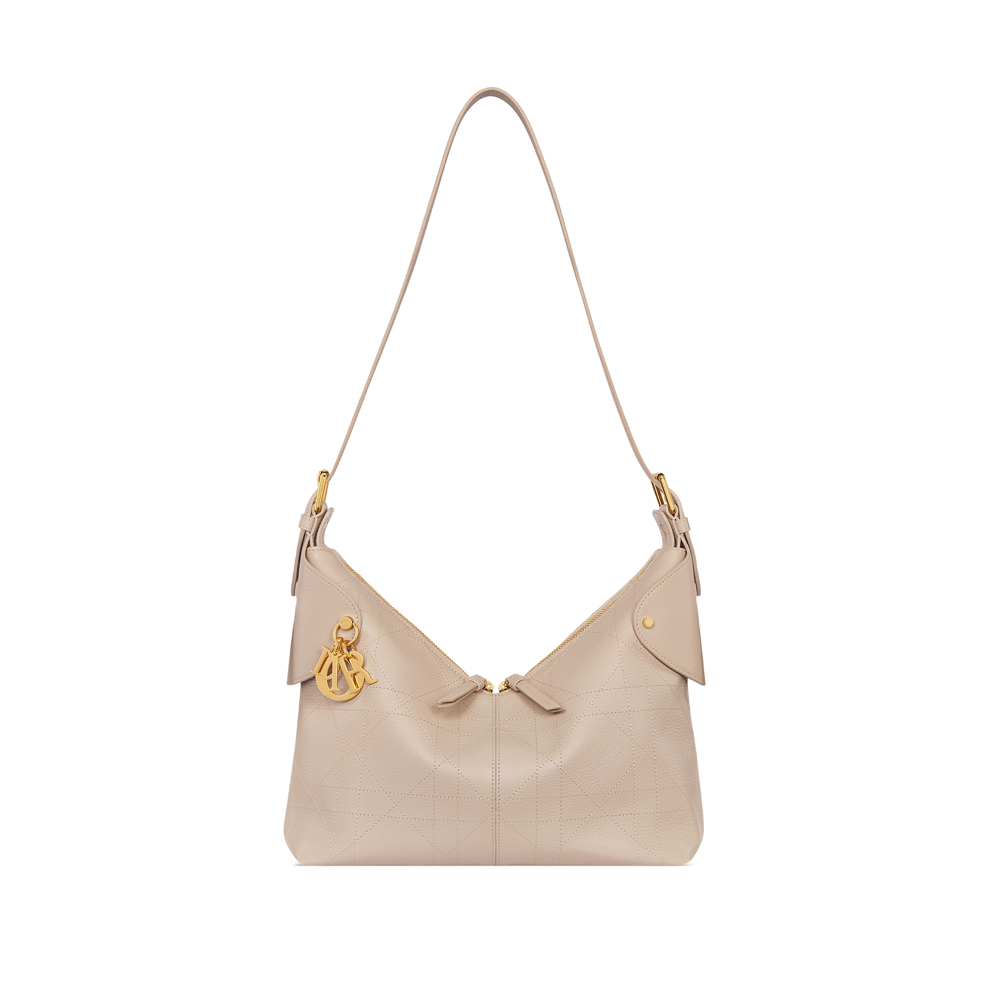 Sac Dior Voyage Medium Cuir de veau grainé Flat Macrocannage beige poudre E07