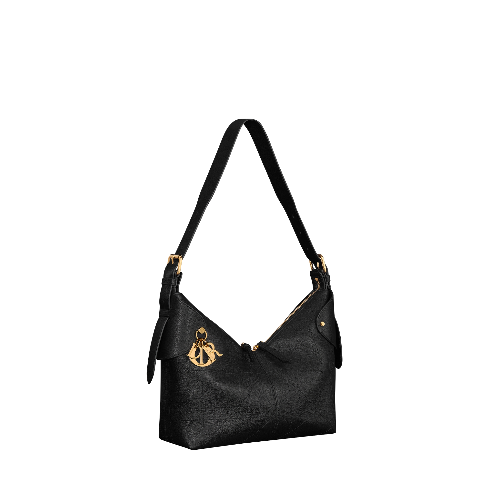 Medium Dior Voyage Bag Black Flat Macrocannage Grained Calfskin E03