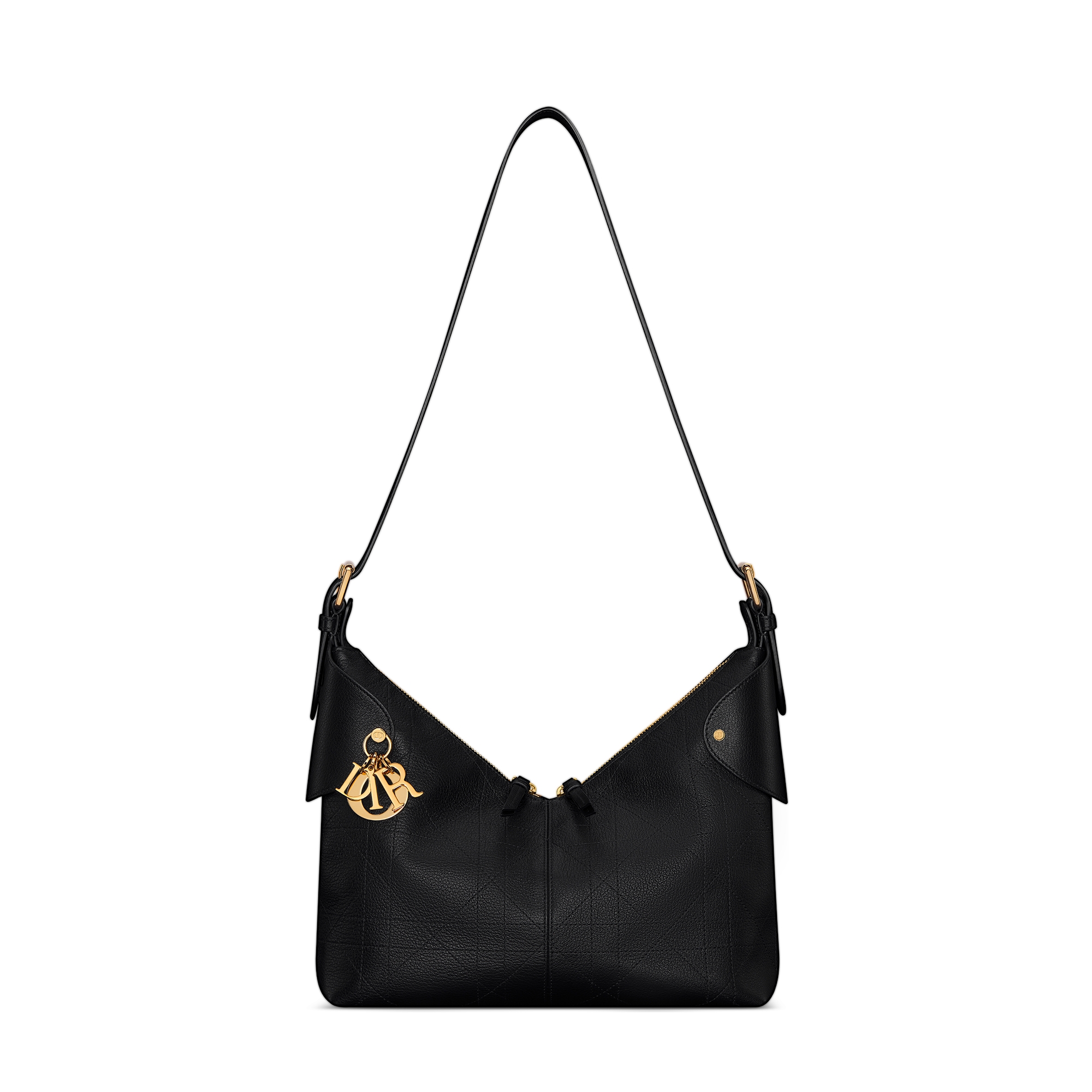 Medium Dior Voyage Bag Black Flat Macrocannage Grained Calfskin E07