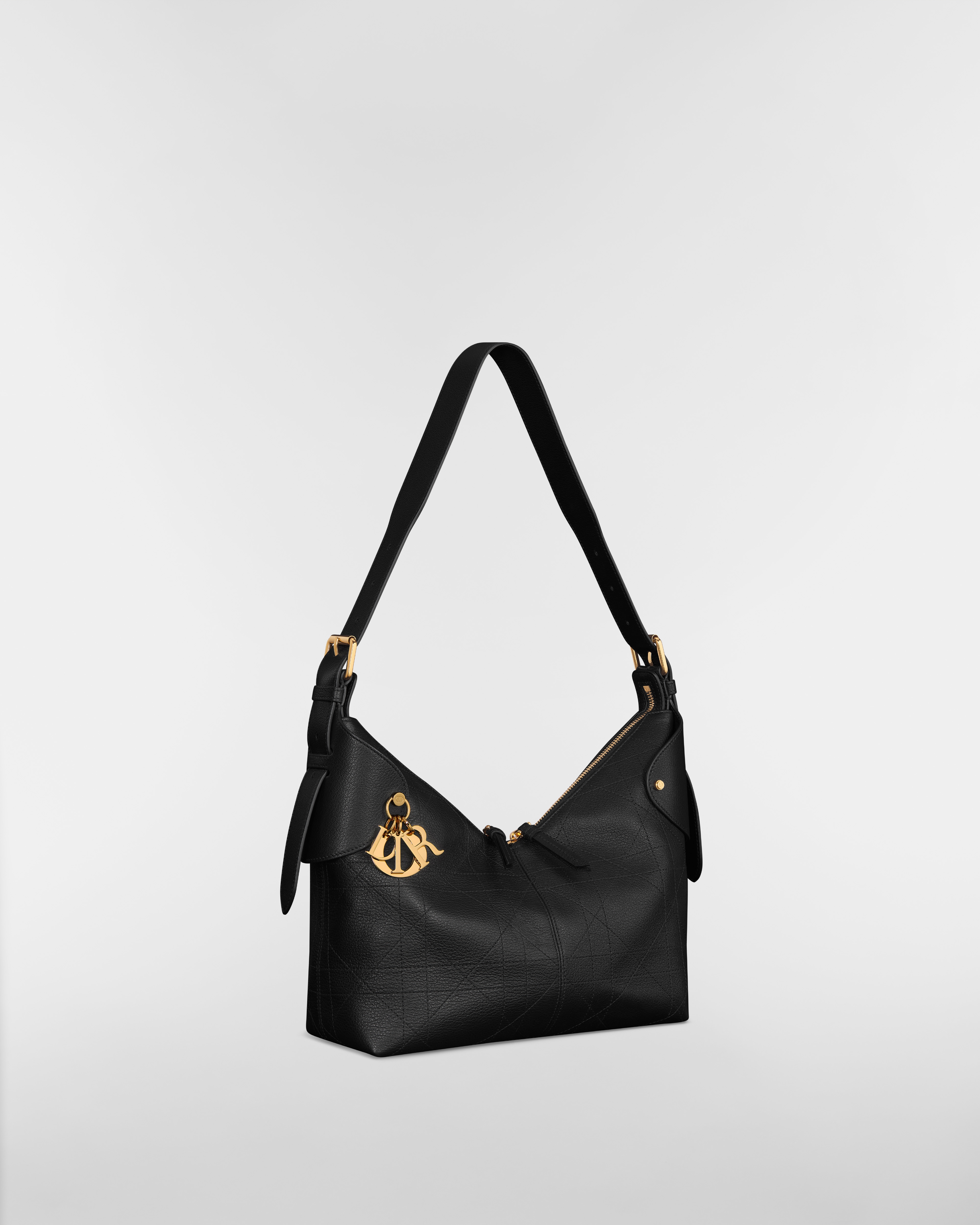 Mittelgroße Dior Voyage Tasche Genarbtes Flat Macrocannage Kalbsleder in Schwarz E03