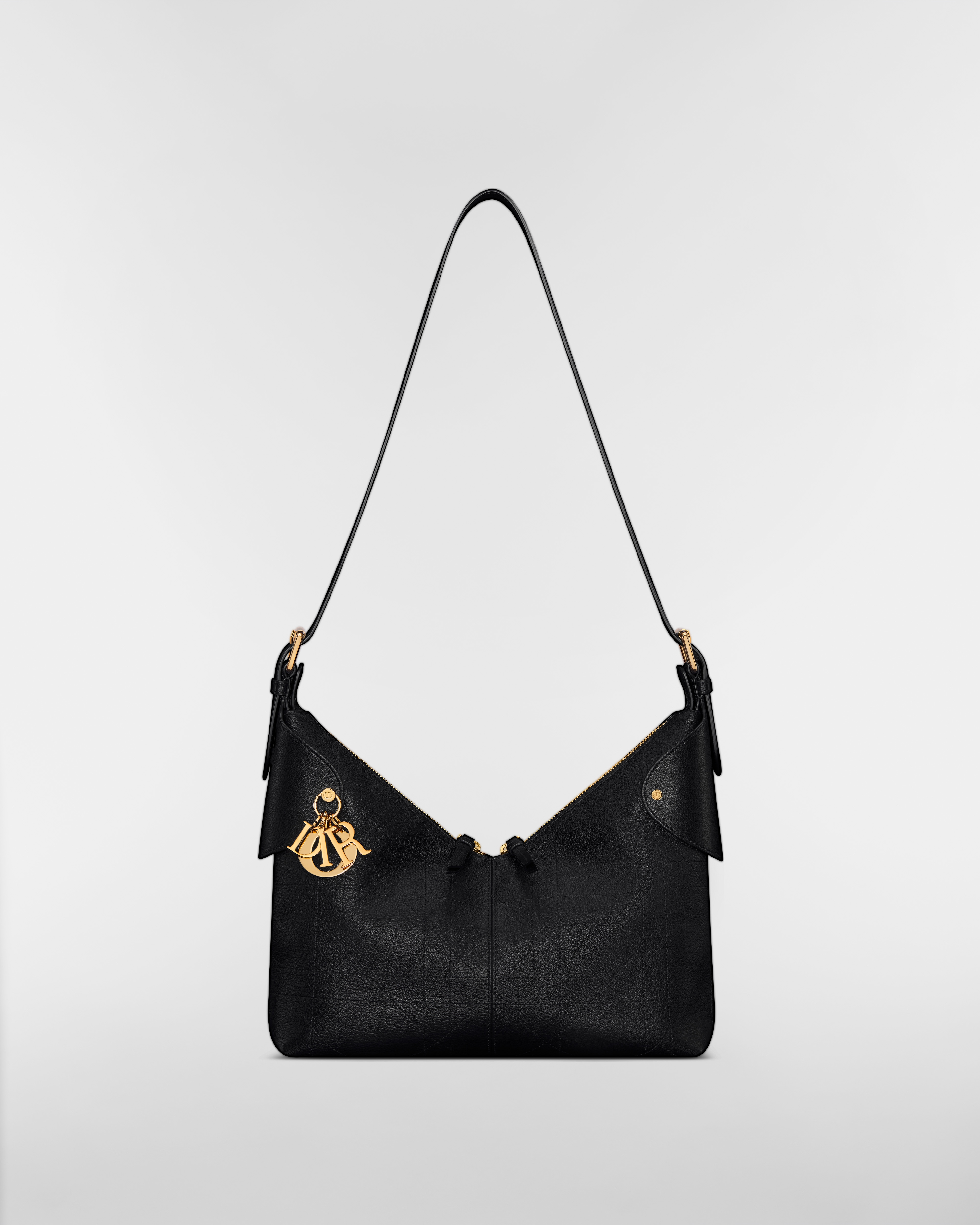 Mittelgroße Dior Voyage Tasche Genarbtes Flat Macrocannage Kalbsleder in Schwarz E07