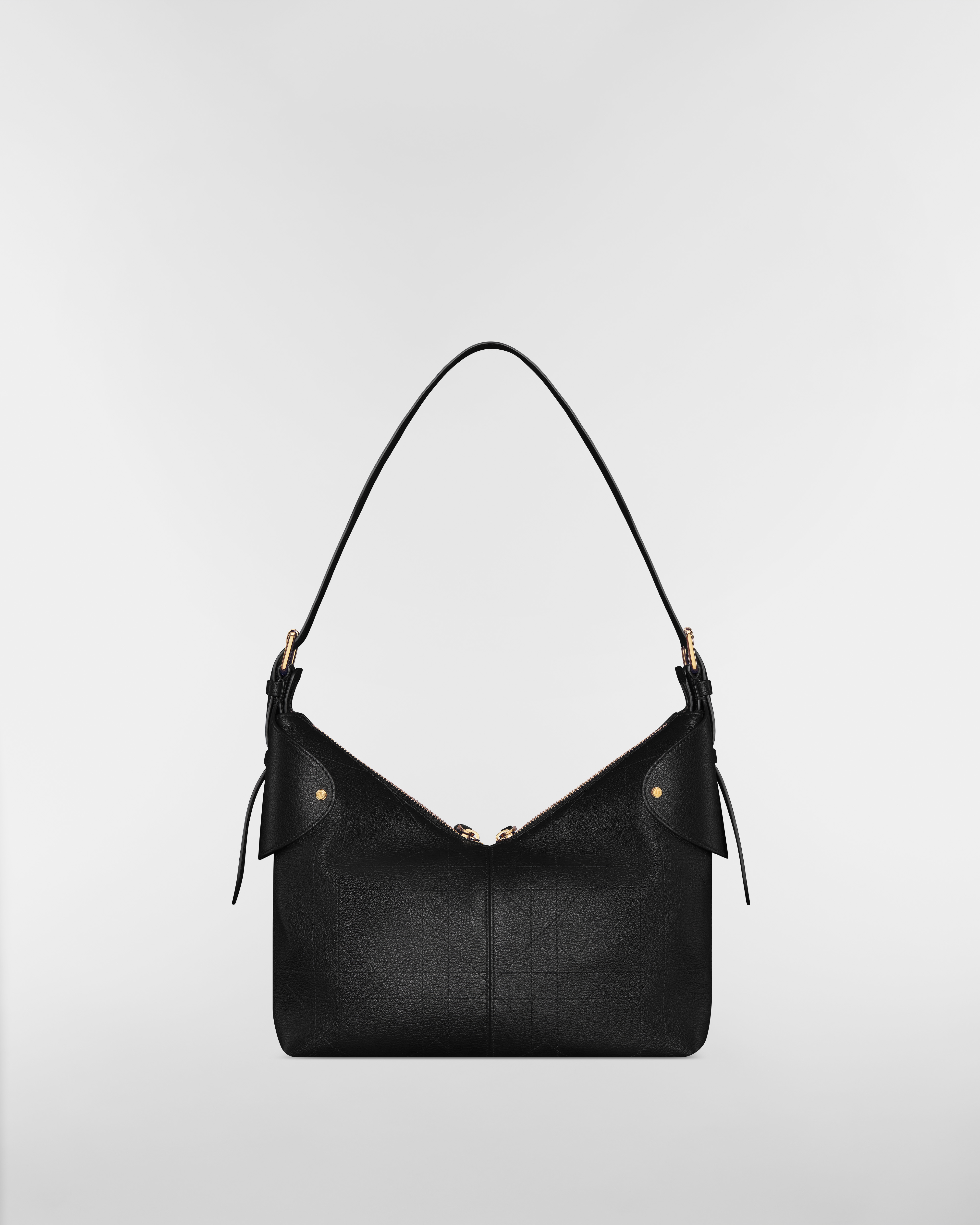 Mittelgroße Dior Voyage Tasche Genarbtes Flat Macrocannage Kalbsleder in Schwarz E08