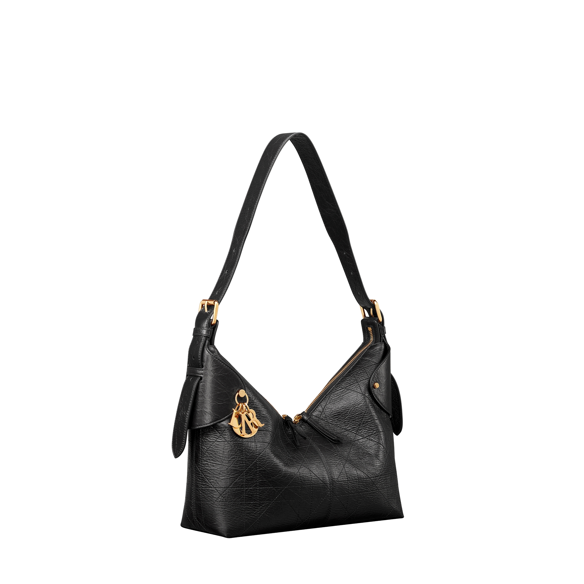 Medium Dior Voyage Bag Black Flat Macrocannage Crinkled Calfskin E03