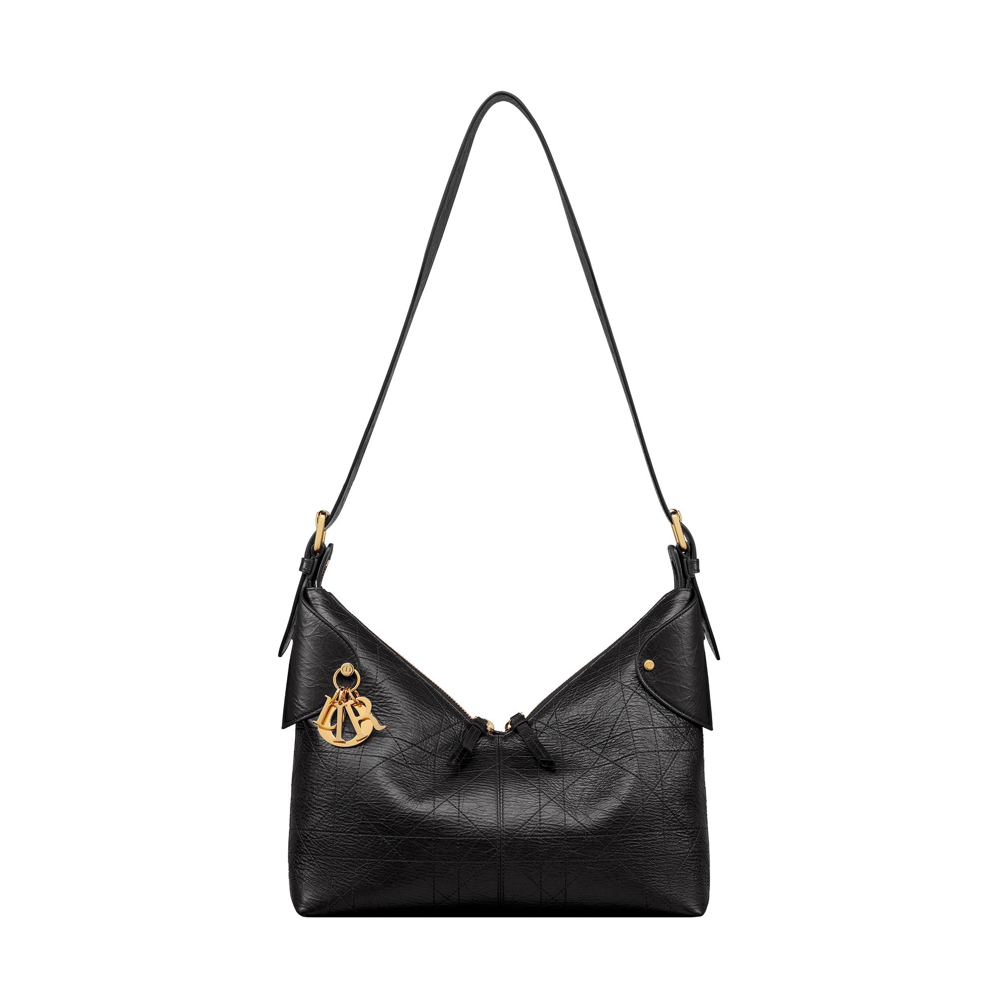 Medium Dior Voyage Bag Black Flat Macrocannage Crinkled Calfskin E07