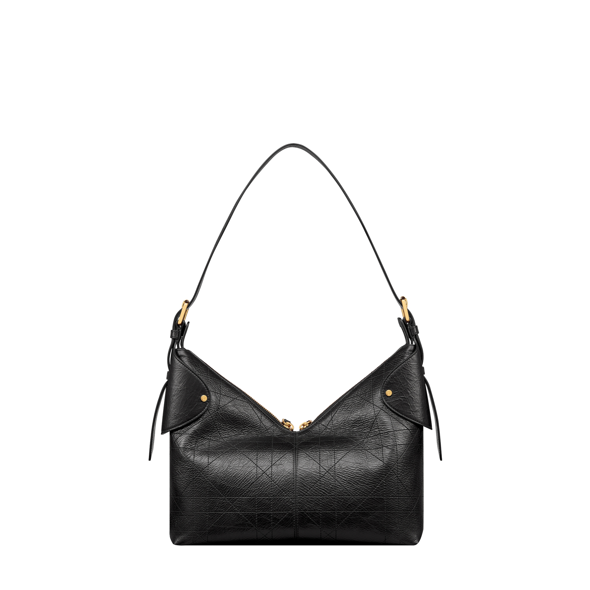 Medium Dior Voyage Bag Black Flat Macrocannage Crinkled Calfskin E08