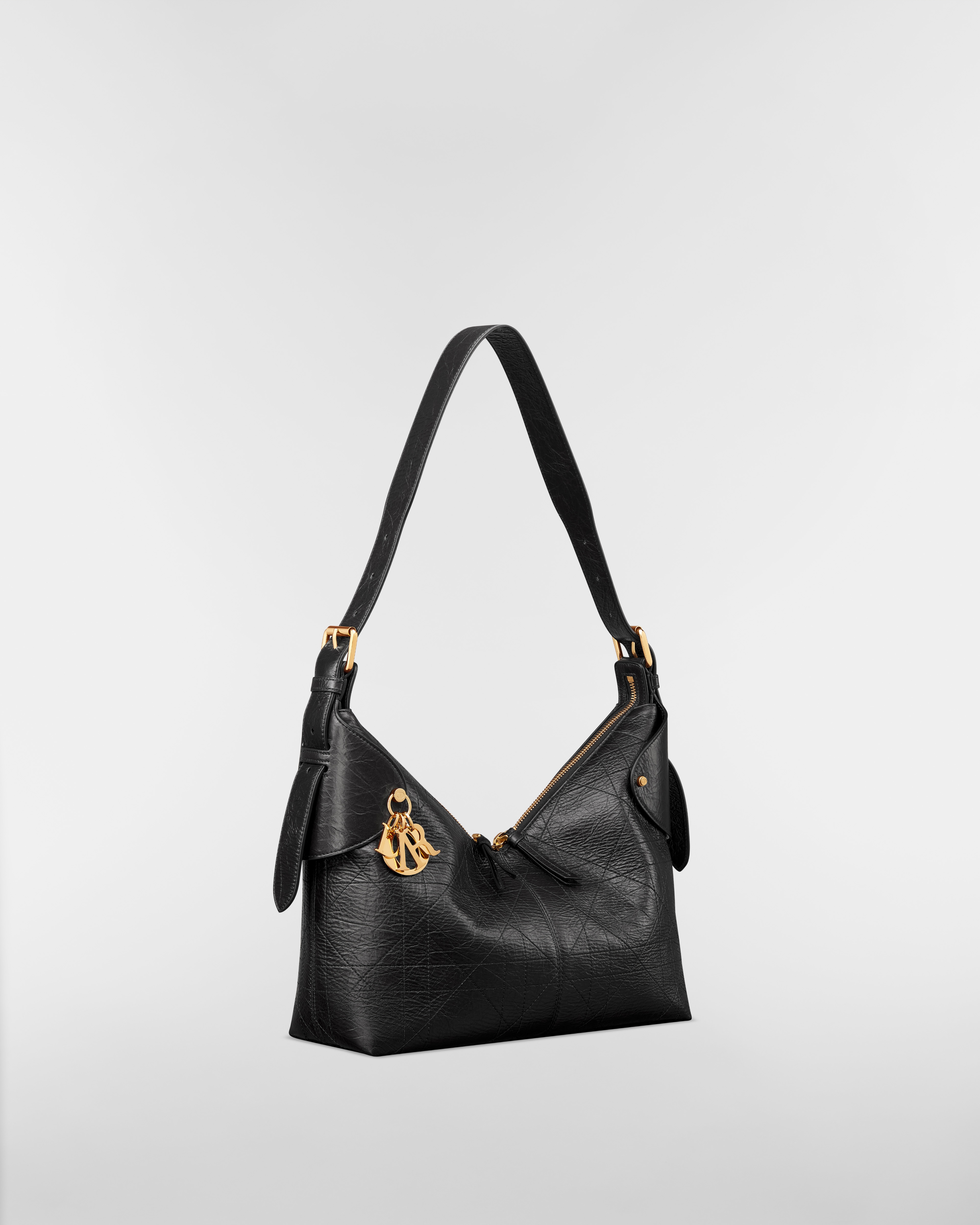 Medium Dior Voyage Bag Black Flat Macrocannage Crinkled Calfskin E03