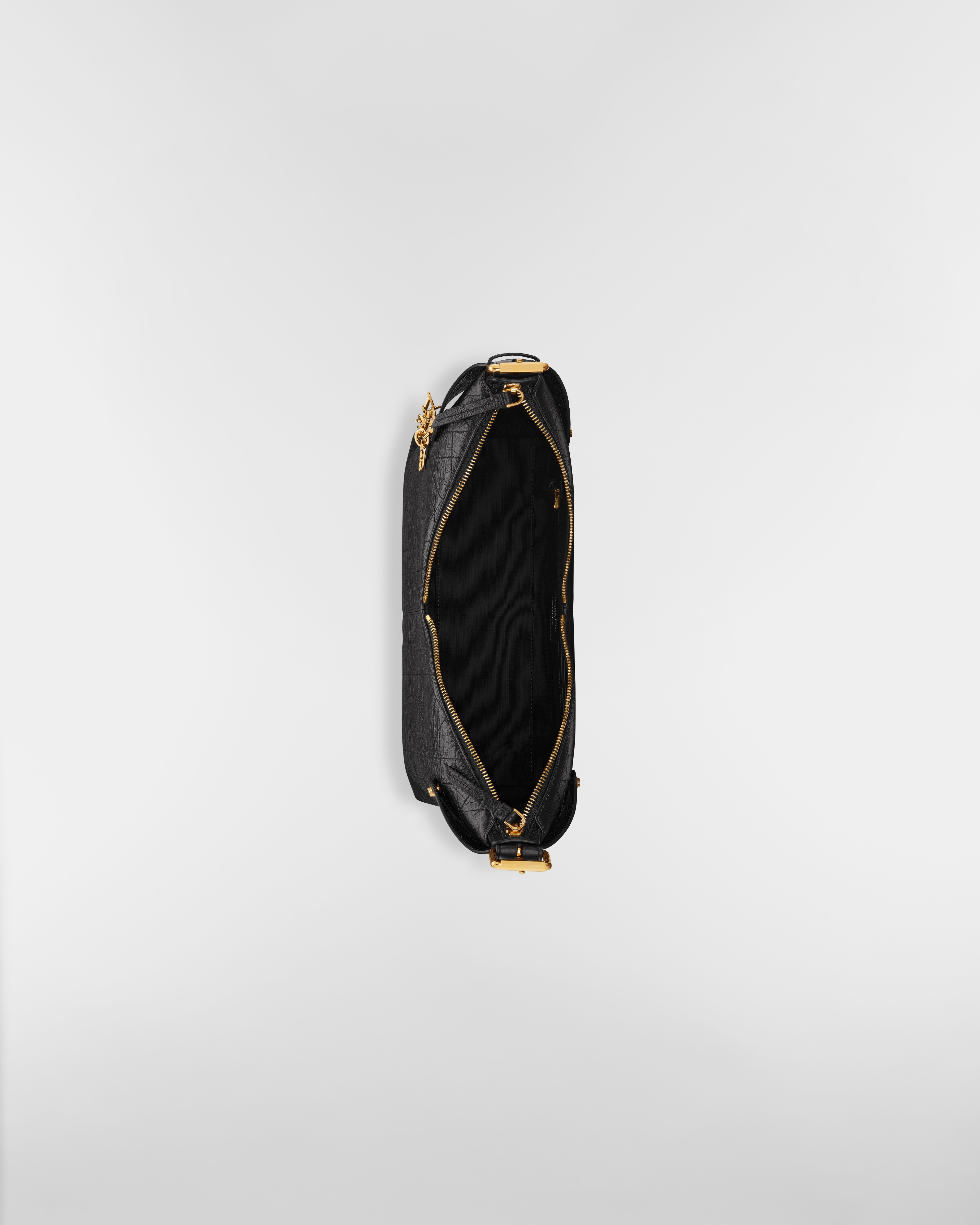 Medium Dior Voyage Bag Black Flat Macrocannage Crinkled Calfskin E06